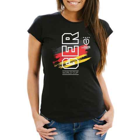MoonWorks Print-Shirt Damen Fan-Shirt Deutschland WM 2018 Fußball Weltmeisterschaft Trikot Flagge T-Shirt Fußball-Shirt Deutschland-Shirt Fan-Trikot Deutschland-Trikot Moonworks® mit Print
