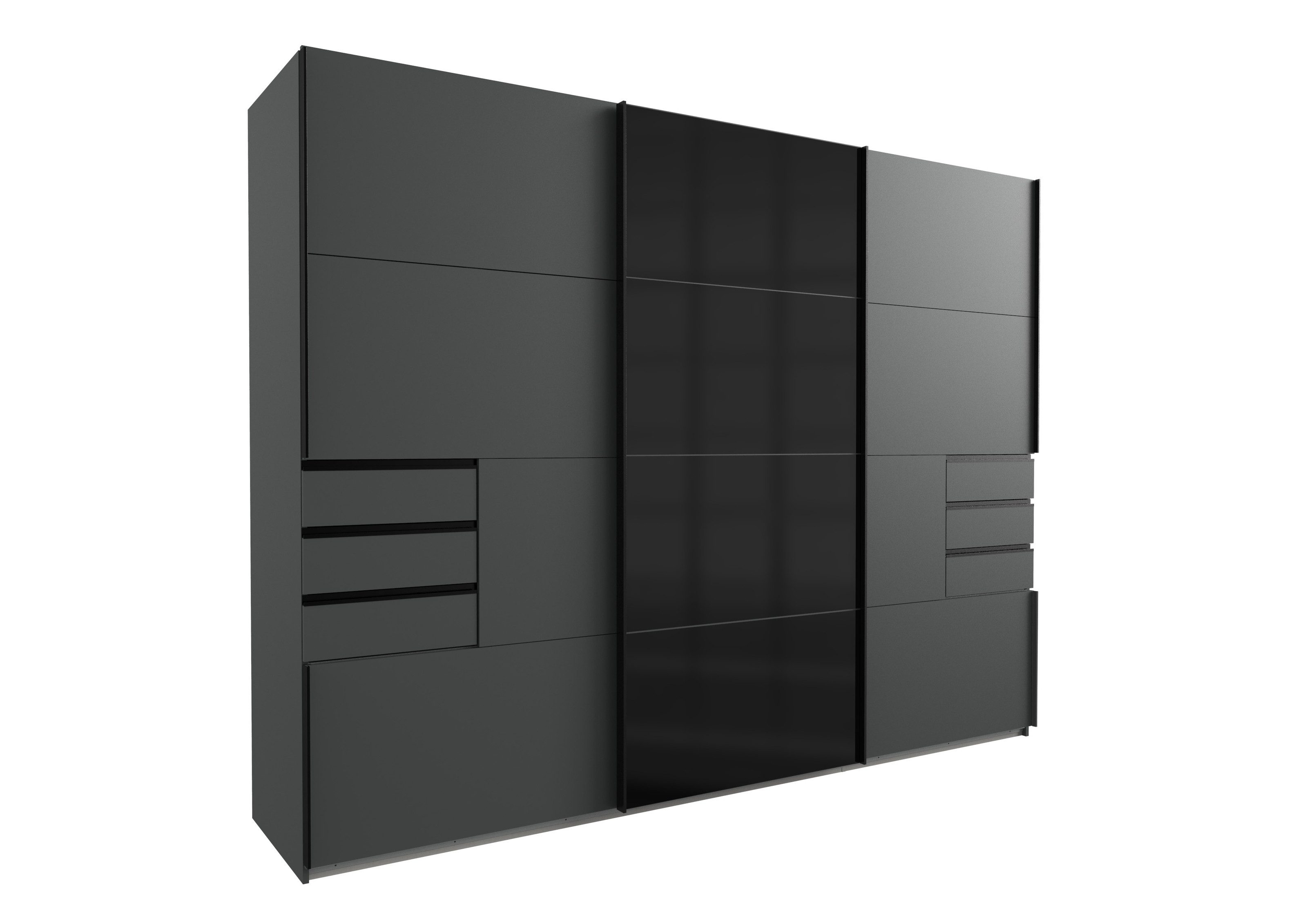freiraum Schwebetürenschrank Saigon 6 Schubladen, in GRPAHIT + GLAS SCHWARZ - 270x208x64cm (BxHxT)
