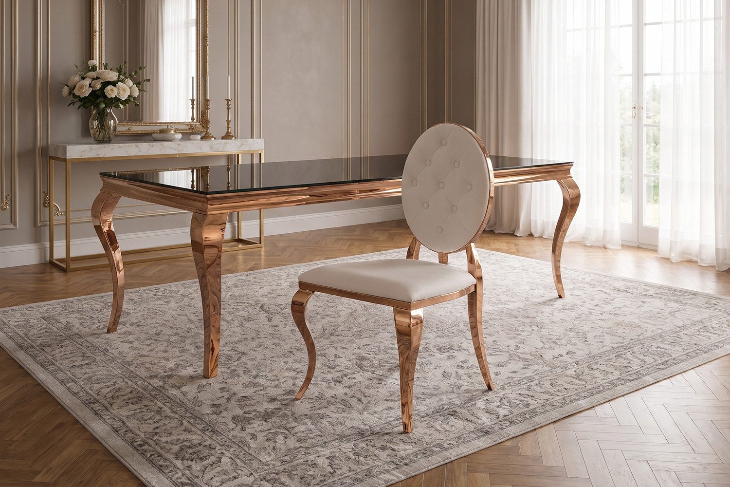 KAWOLA Esszimmerstuhl, Esszimmerstuhl Velvet cremeweiß roségold