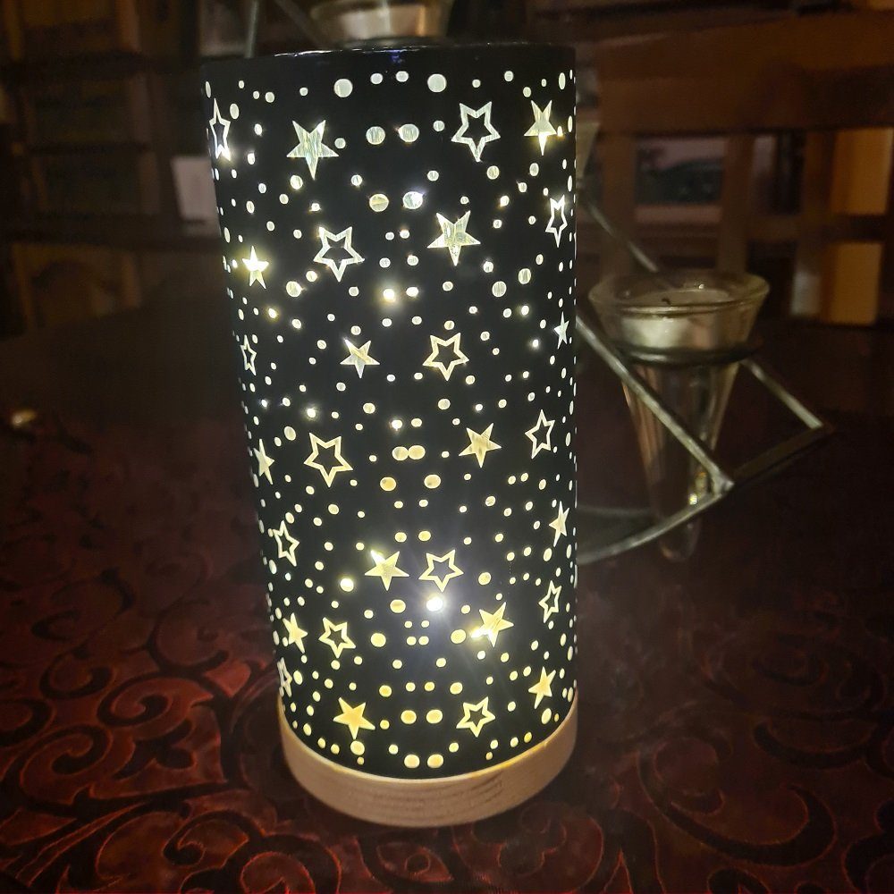 STAR Tischleuchte SA305 Windlicht "Sternenmotiv" 15er LED Timer Glas schwarz 20x9cm