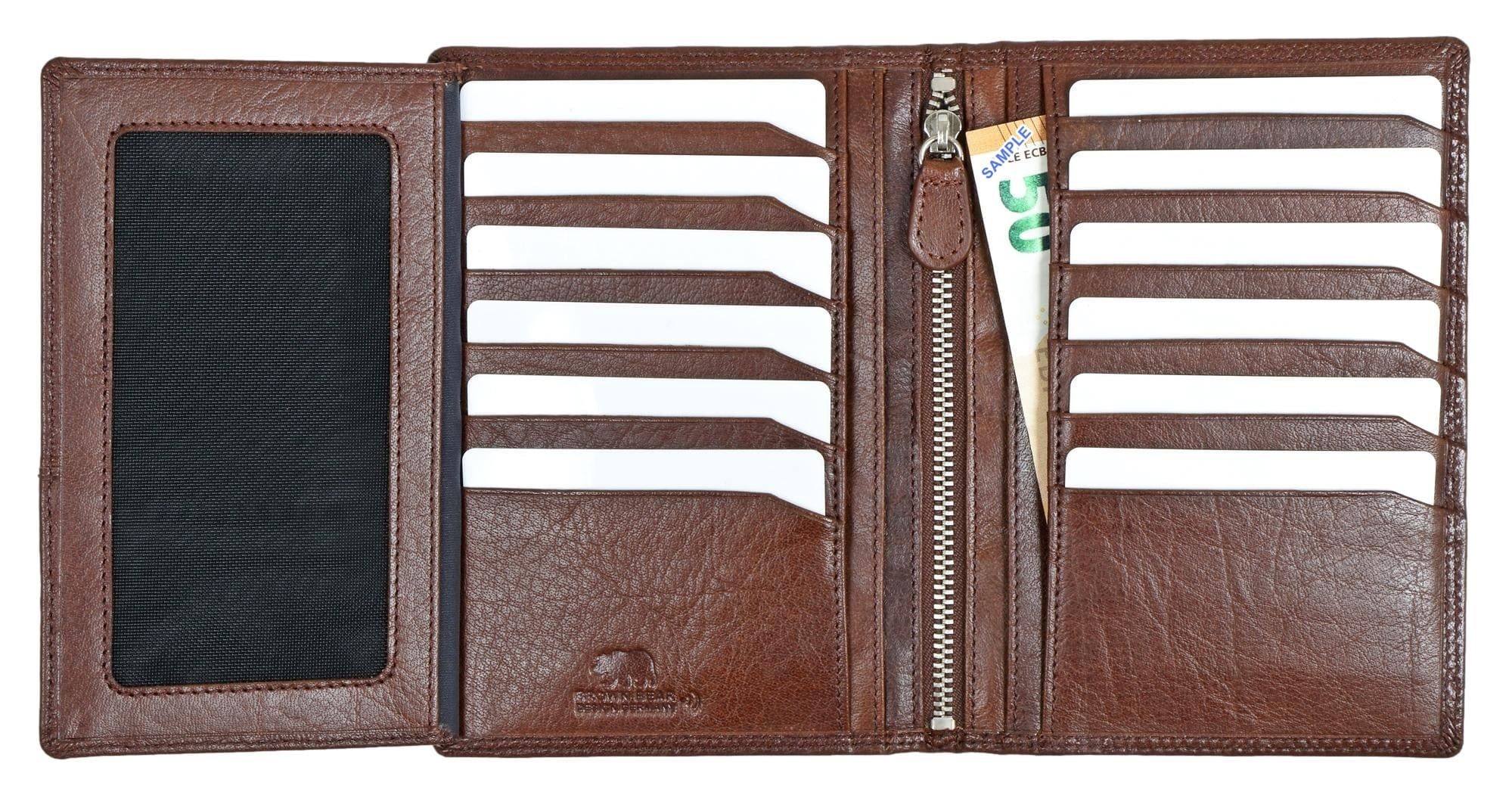 Ausweisfächer Braun RFID Classic Schutz Bear Braun Echtleder, 13 Kartenfächer Brieftasche 5 ohne Münzfach Brown Toscana 8013 Sichtfächer