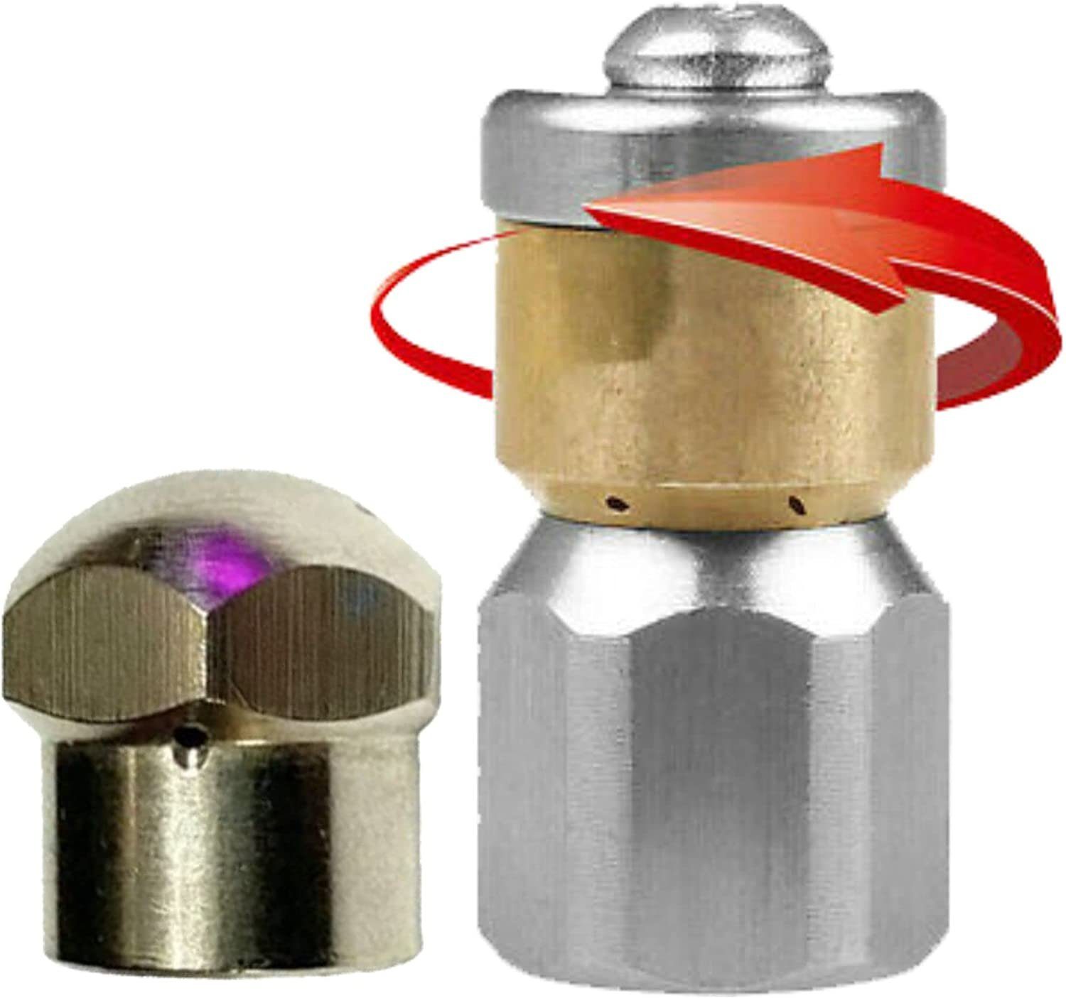 M&M Smartek Мінімиття-Düse 1/8" starr + rotierend 045 für Rohrreinigungsschlauch, passend für Rohrreinigungsschlauch / Мінімиття z.B. für Kärcher, Kränzle usw., (Spar-Set, 2-tlg., rotierend und starre Düse), robustes Edelstahl, Messing, Reinigung Abflussrohre, Kanalrohre etc.