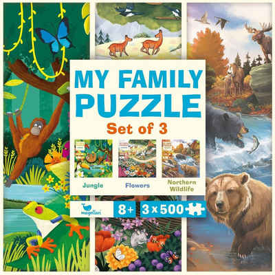 Magellan Puzzle My Family Puzzle - Set of 3 - Jungle, Flowers, Northern Wildlife, 500 Puzzleteile