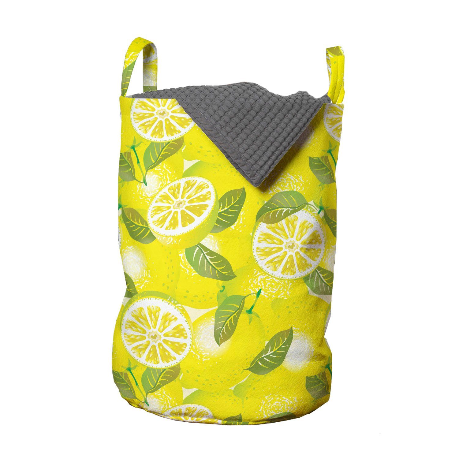 Abakuhaus Wäschesäckchen Wäschekorb mit Griffen Kordelzugverschluss für Waschsalons, Frühling Frische Zitronen mit Blättern