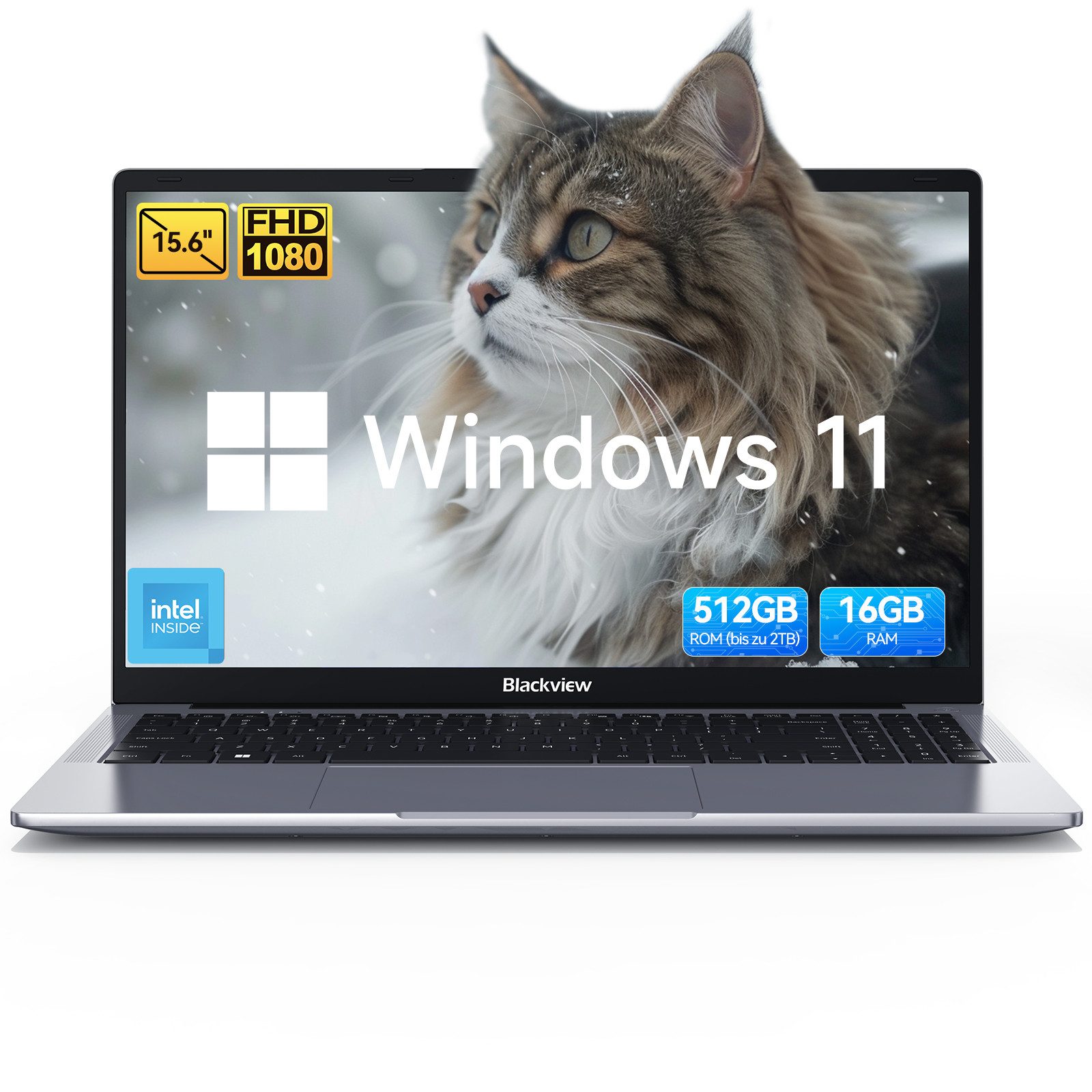 blackview 15,6 Zoll Laptop Intel N150 Windows11 16GB RAM 512GB SSD Notebook (Intel N150 Intel Twin Lake N150, 512 GB SSD, 180° Drehung/Low Blue Light-Zertifizierung/Deutsche Tastaturaufkleber)