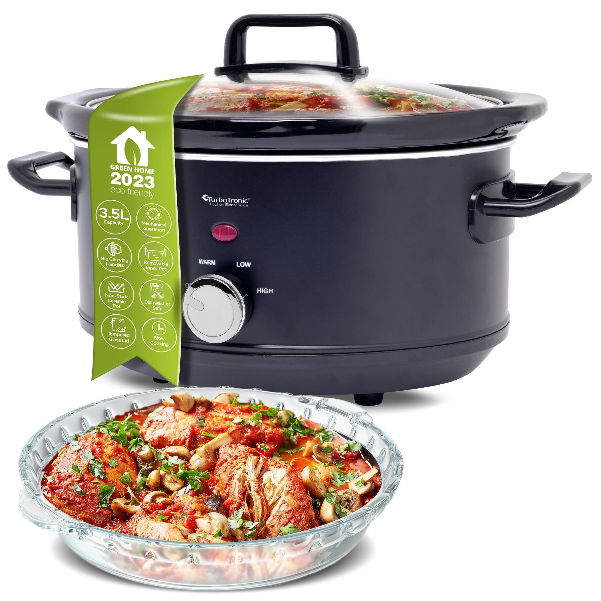 TurboTronic by Z-Line Schongarer Slow Cooker 3,5 Liter Schongarer mit Anbrat- & Warmhaltefunktion, 200 W, Langsamkocher Schmortopf Gartopf Sous Vide Garer