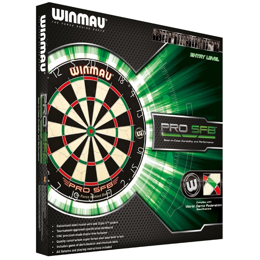 Winmau Dartscheibe Dartboard PRO-SFB im Set inklusive 2 Satz Steeldarts, (Spar-Set, mit Dartpfeilen), Winmau Dartboard PRO-SFB im Set inklusive 2 Satz Winmau Steeldarts