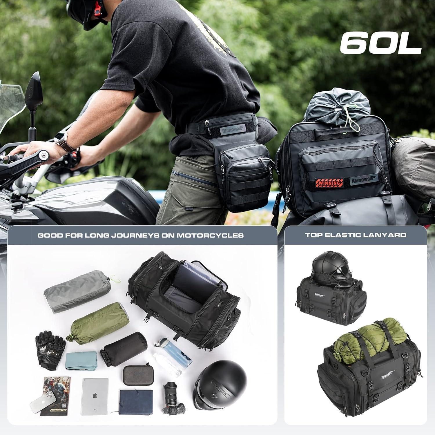 LuxusKollektion Roller-Gepäckträger Hecktasche Motorrad Gepäckrolle 60L Erweiterbar Wasserdicht