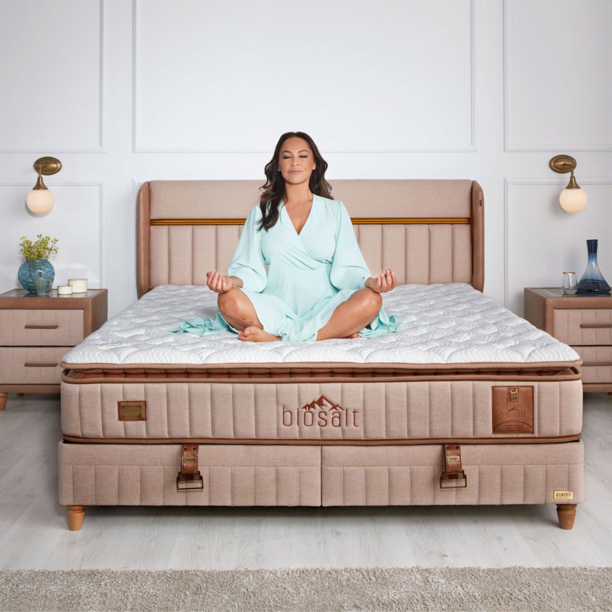 Bambi Boxspringbett Stauraumbett inkl. Matratze Boxspringbett 180x200 - 90x200 Biosalt (2 Bettkästen + Kopfteil + Matratze), USB und LED