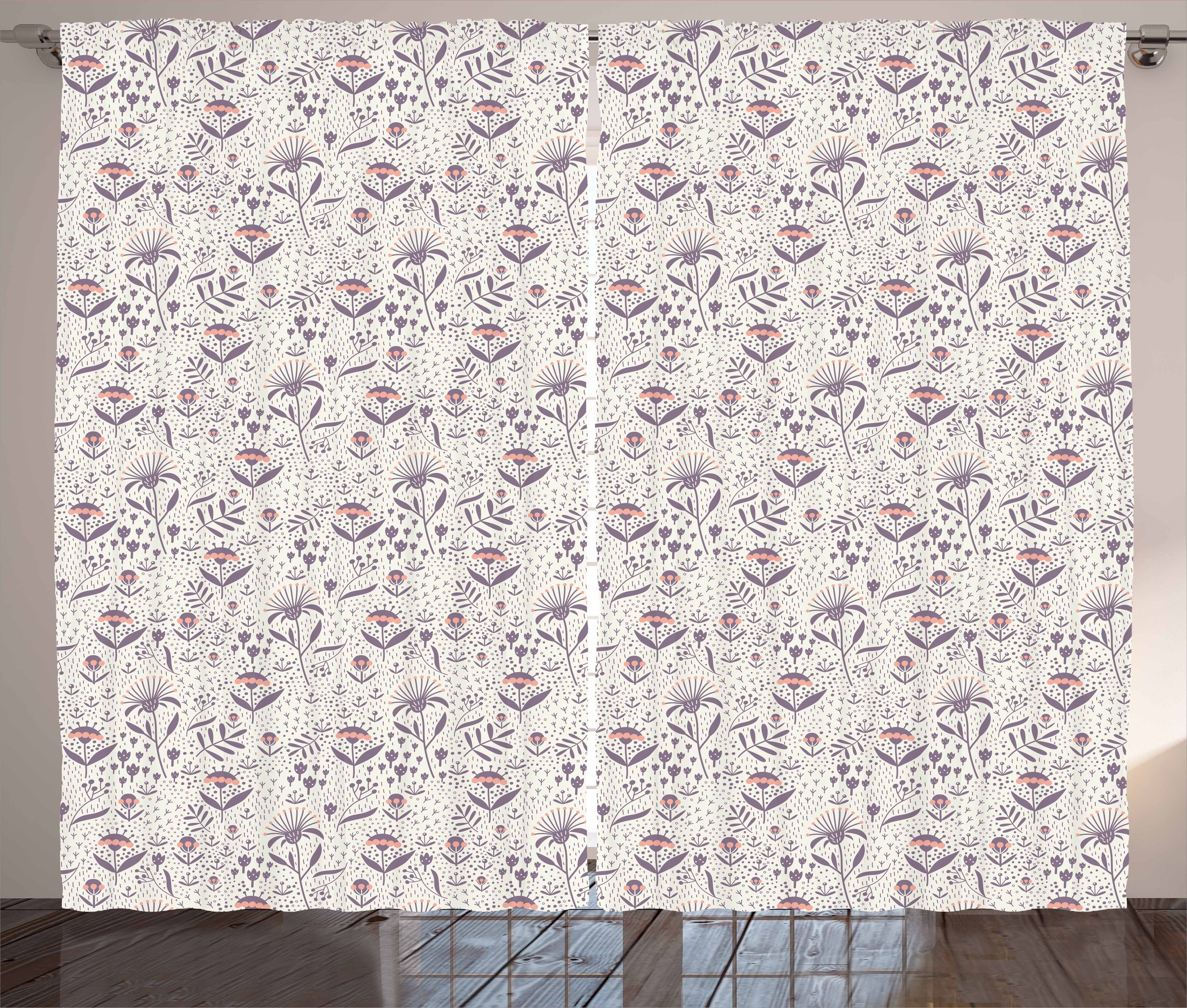Gardine Schlafzimmer Kräuselband Vorhang mit Schlaufen und Haken, Abakuhaus, Blume Blossom-Muster auf Off White