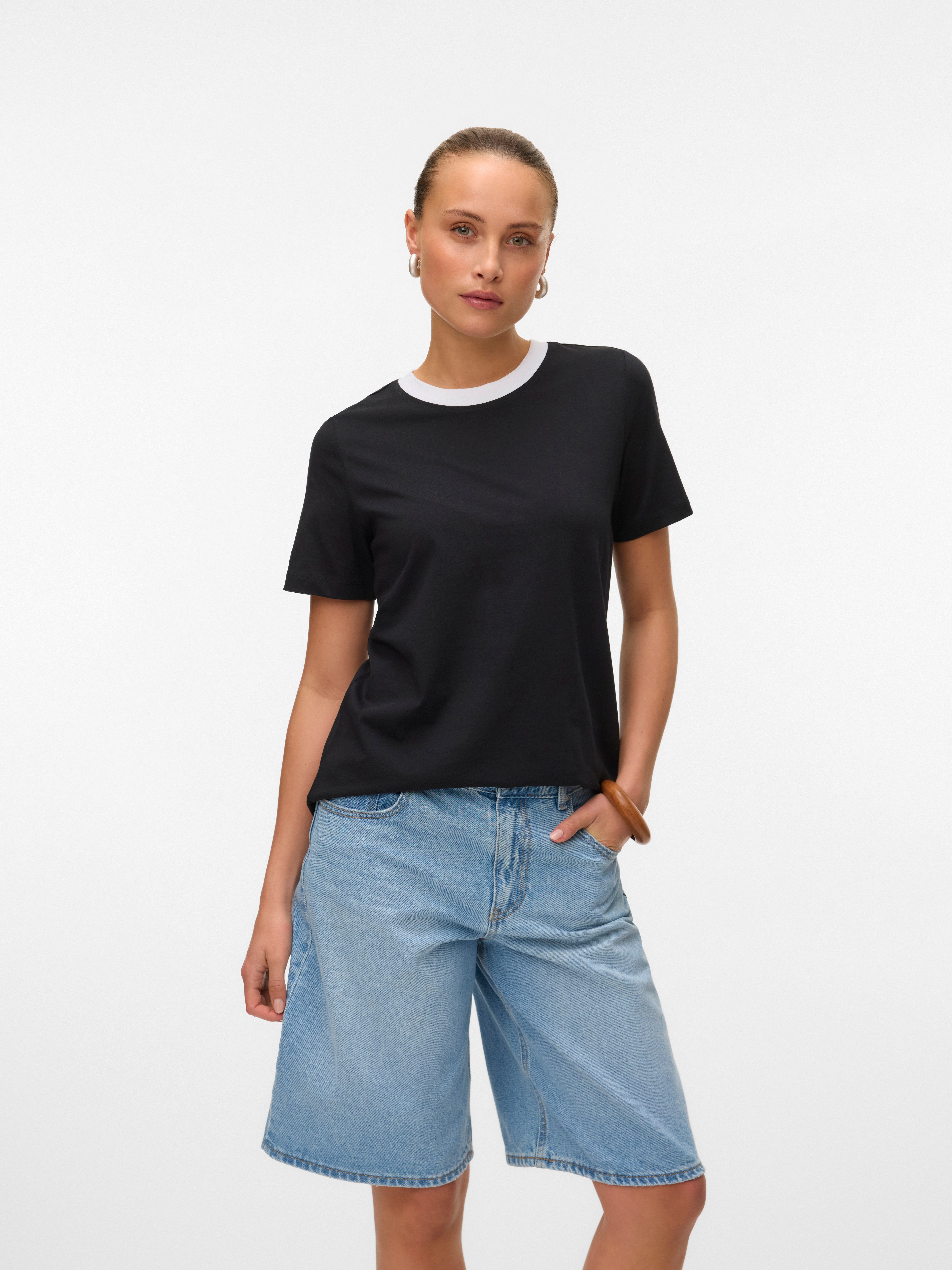 Vero Moda Kurzarmshirt VMPAULINA SS T-SHIRT GA JRS NOOS Baumwolle, regular fit