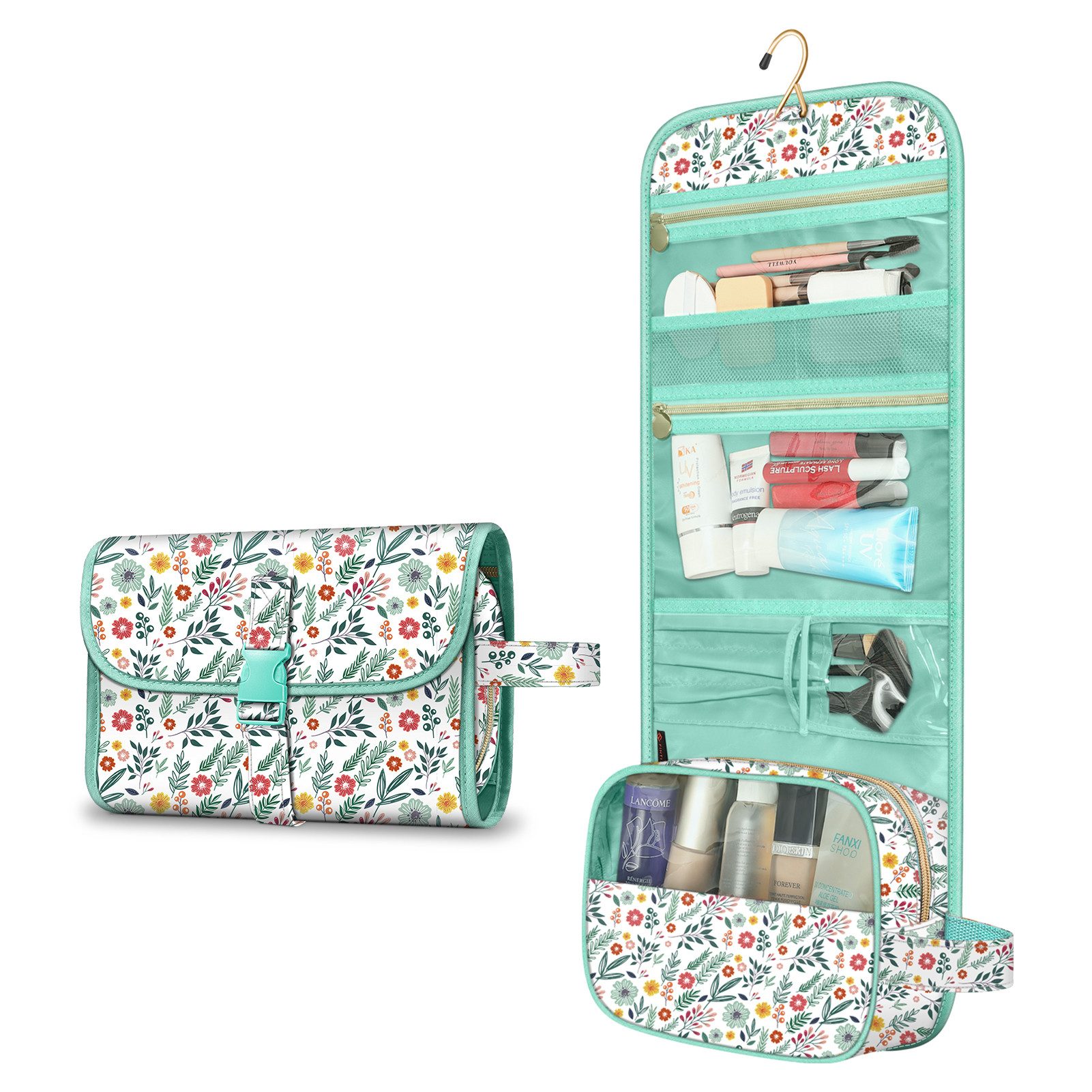 Fintie Kulturbeutel Tragbare Kulturtasche Kosmetiktasche Reisetasche, Große wasserdichte, Aufhängen Make-up Organizer Stauraum Tasche für Damen Mädchen