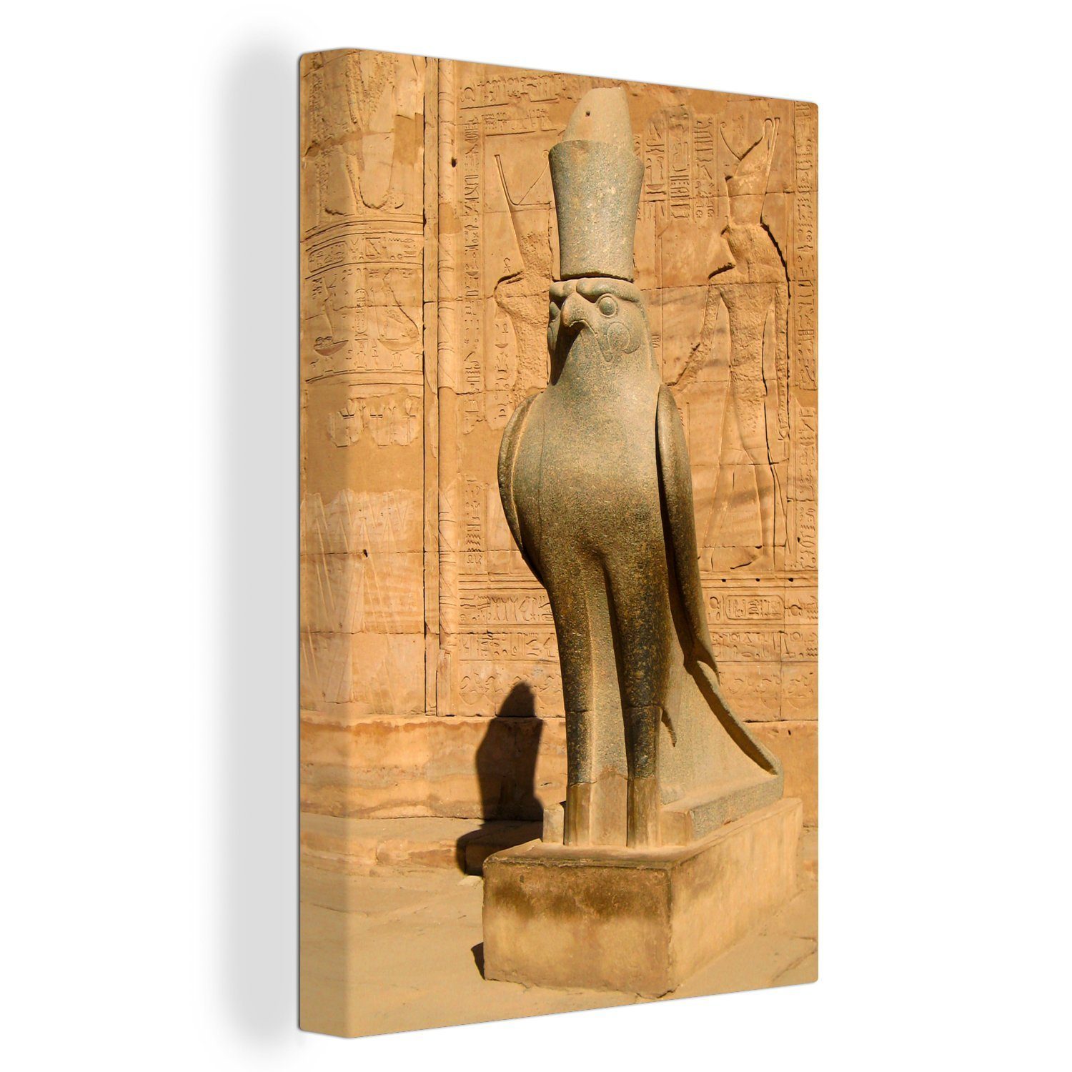 OneMillionCanvasses® Leinwandbild inkl. Zackenaufhänger, cm 20x30 bespannt St), Horus, im (1 Gemälde, Leinwandbild Granitstatue Eine fertig des Tempel