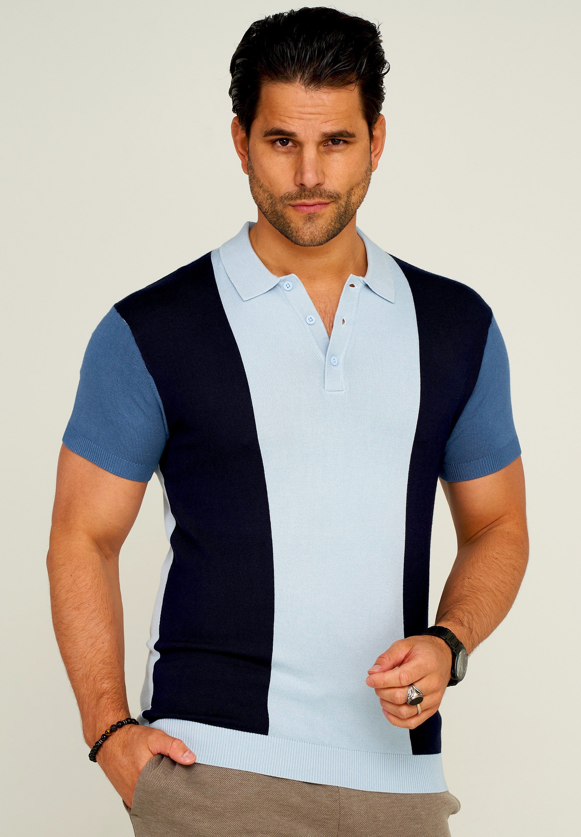 behype Poloshirt "KNIT POLO" mit Colour-Block-Design günstig online kaufen