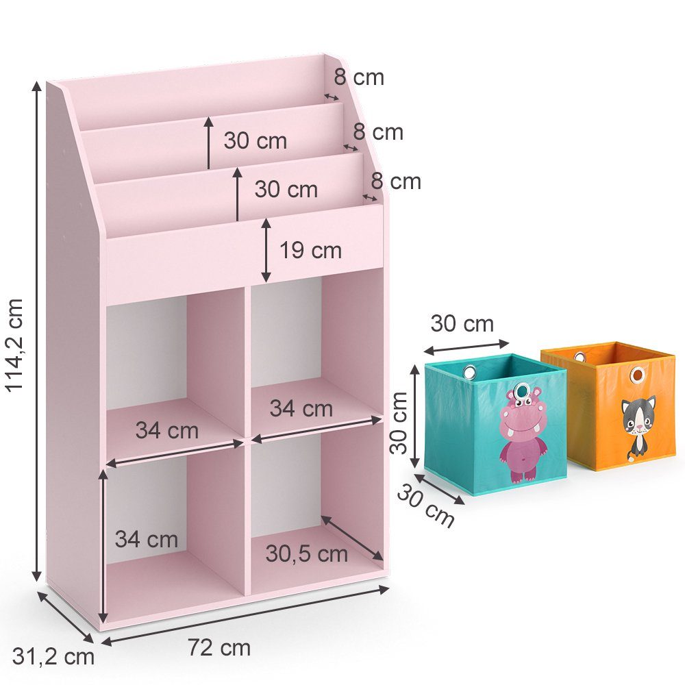 Vicco Bücherregal Luigi, Rosa/Rosa, 72 x 114.2 cm mit 2 Faltboxen (bunt), 1-tlg.