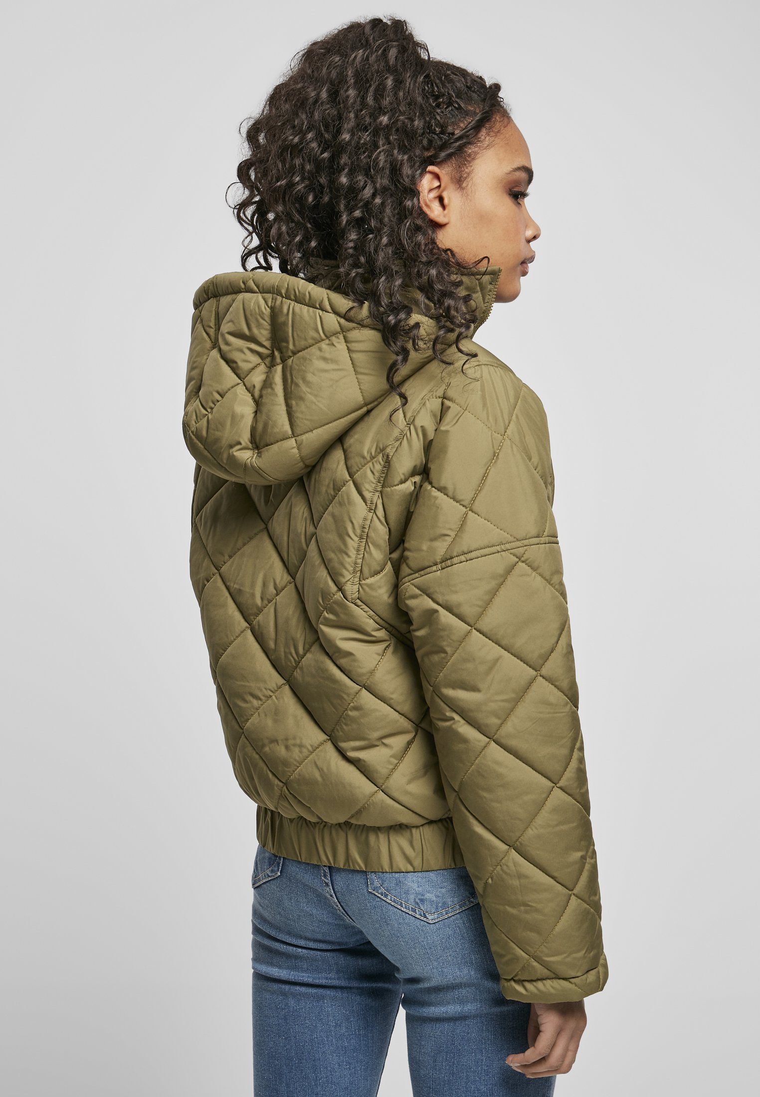 URBAN CLASSICS Winterjacke Damen Ladies Pull Over tiniolive (1-St) Jacket Oversized Quilted Diamond