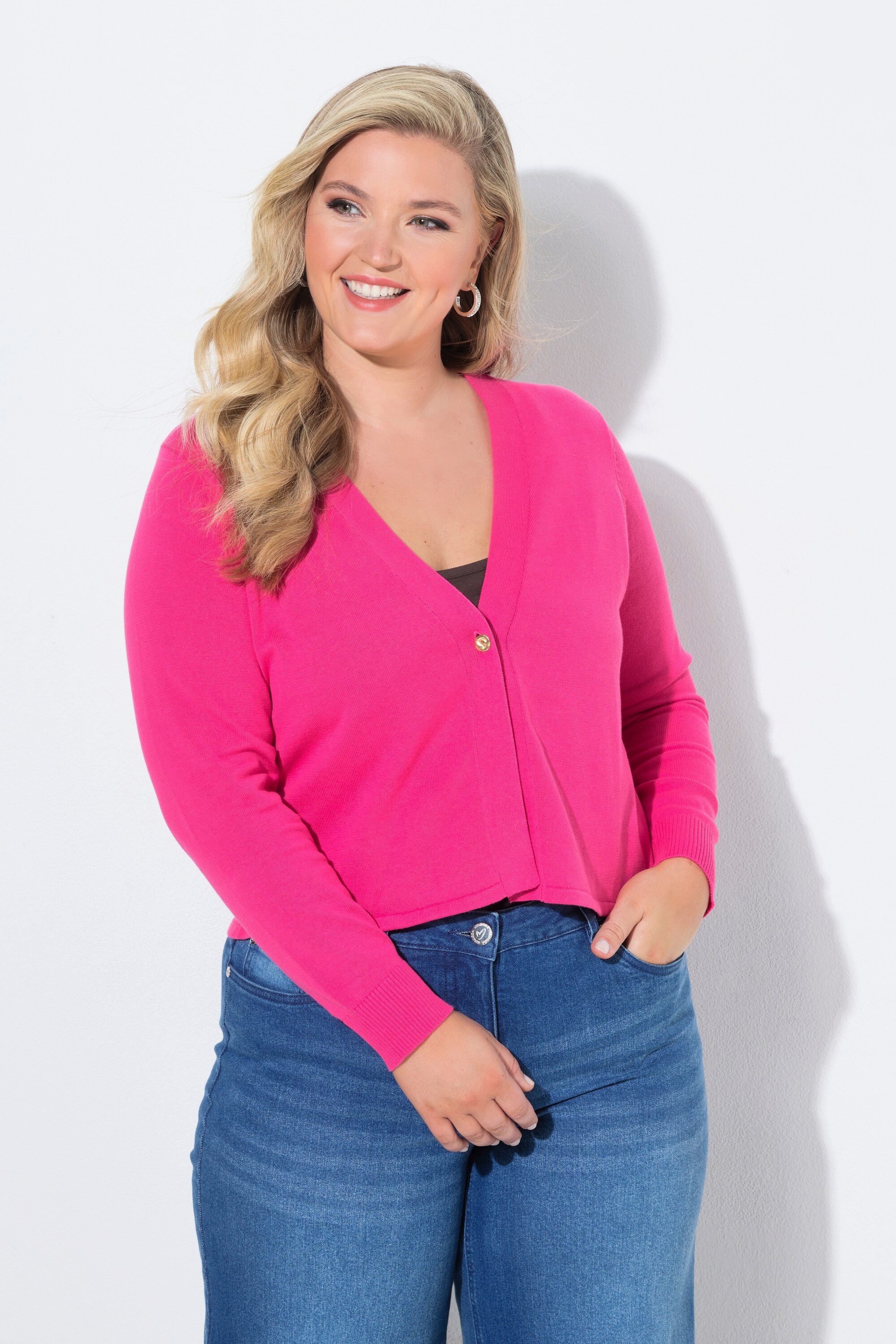 MIAMODA Strickjacke Strickjacke Straight Fit Schmuckknopf Langarm