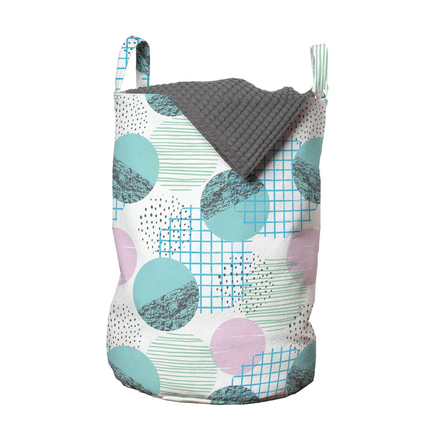 Abakuhaus Wäschesäckchen Wäschekorb mit Stripes Kordelzugverschluss Griffen Waschsalons, Squares Circles Geometrisch für