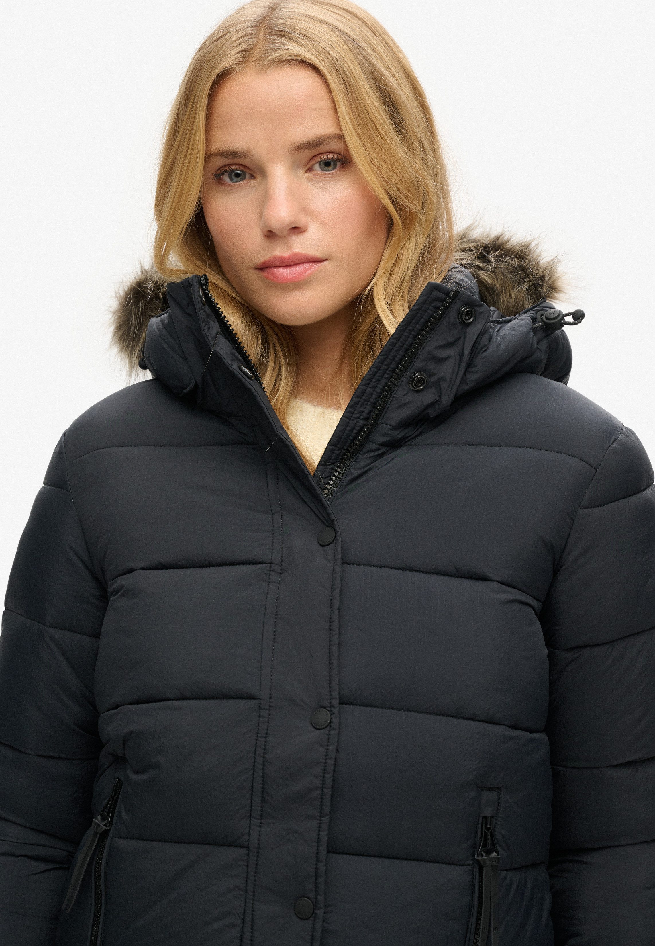 Superdry Steppjacke FAUX FUR SHORT HOOD PUFFER
