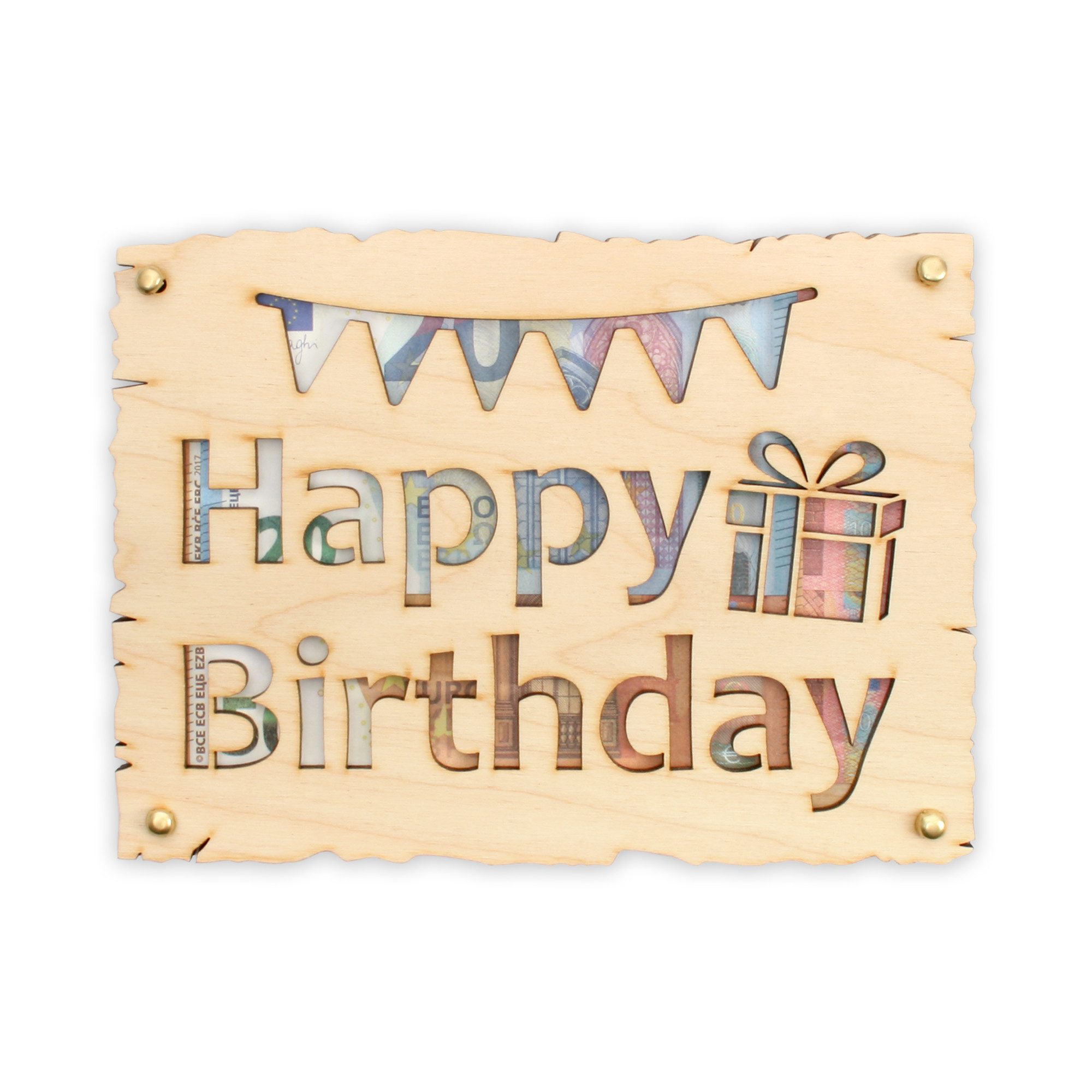 Kreative Feder Glückwunschkarte „Alles Gute zum Geburtstag“ - Glückwunsch-Karte aus Holz, Geschenk-Karte für Geldgeschenke; Größe ca.: 14,6 x 19,7cm