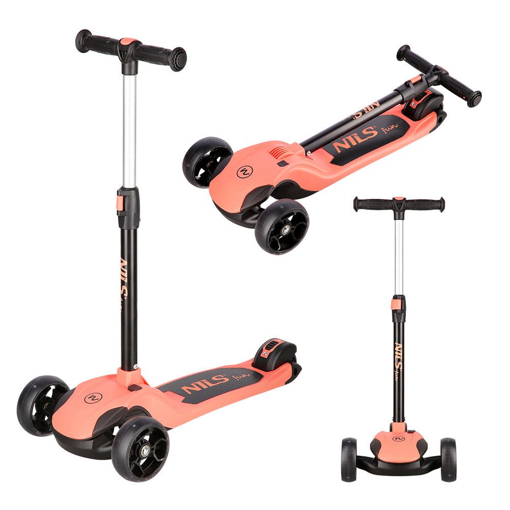 NILS FUN Tretroller Kinderroller LED, 15 km/h, (Spar-Set, 1 tlg., Geschicklichkeit), Vordere und hintere LED-Rollen sorgen für Sichtbarkeit