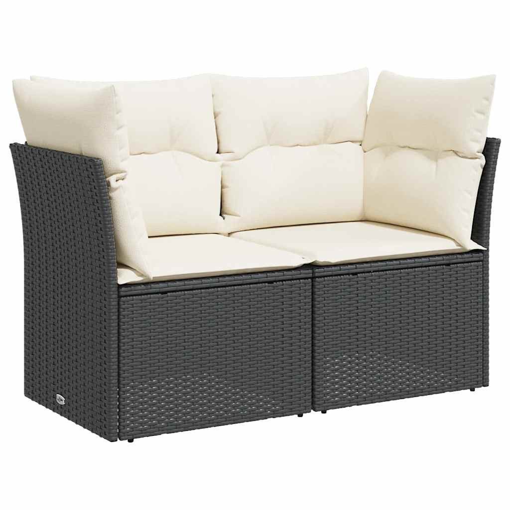 vidaXL Loungesofa Gartensofa mit Kissen 2-Sitzer Schwarz Poly Rattan, 1 Teile
