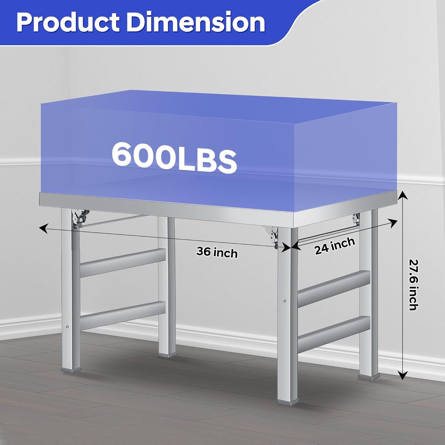 GarveeMore Arbeitstisch Klappbarer,Gewerblicher Edelstahltisch für Küche,Restaurant,Outdoor, 91.5x61x70cm