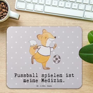 Mr. & Mrs. Panda Mauspad Fuchs Fußball spielen - Grau Pastell - Geschenk, Arbeitszimmer, Mausp (1-St), Ergonomisch geformt