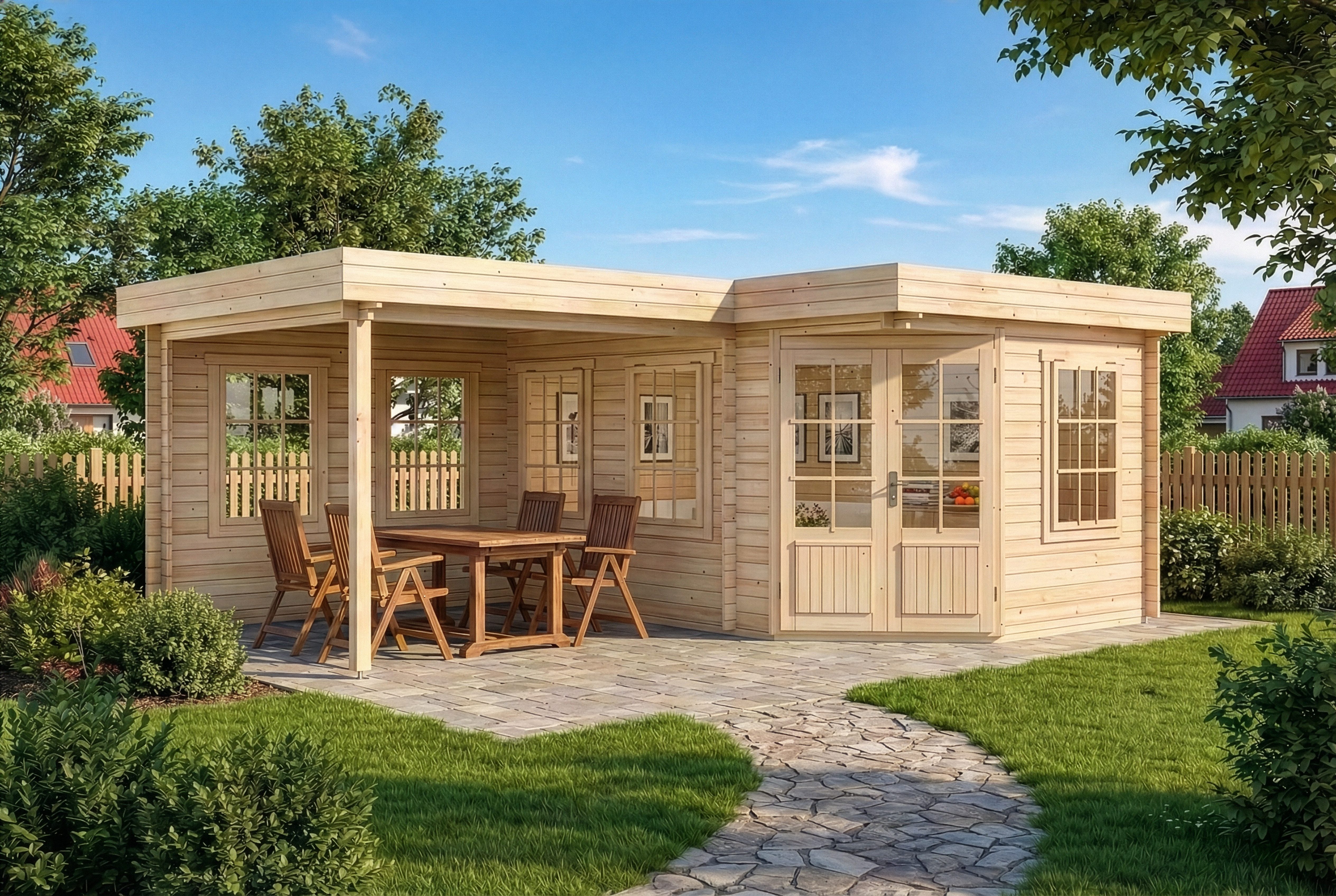 Alpholz Gartenhaus Holz 5-Eck Pepe, BxT: 618x462 cm, in Naturbelassen mit 28mm Wandstärke