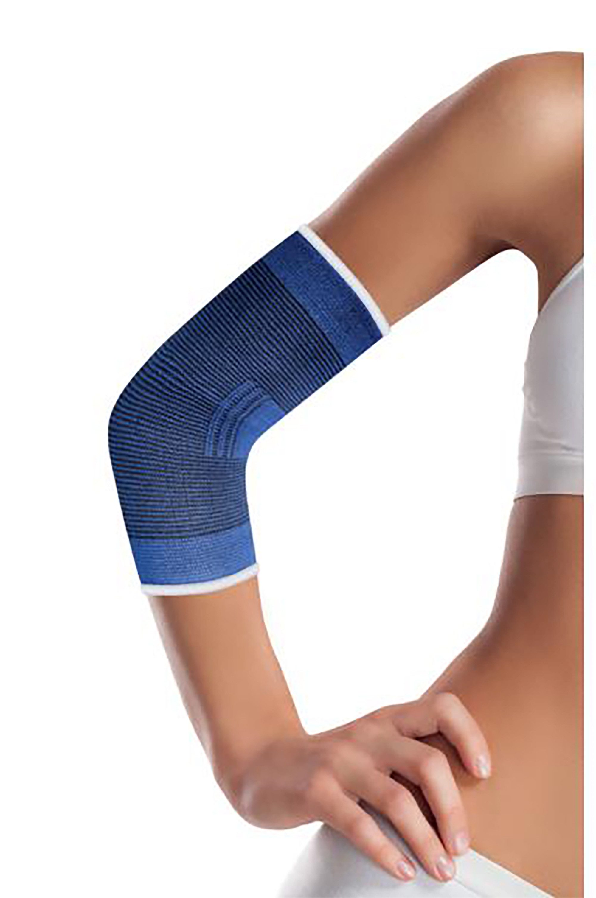 LifeMed Ellenbogenbandage ELLBOGENBANDAGE elastisch Blau Tennisarm Sportbandage (Größe L - 06), Ellbogenstütze Ellenbogenschutz Ellbogen Stütze Bandage