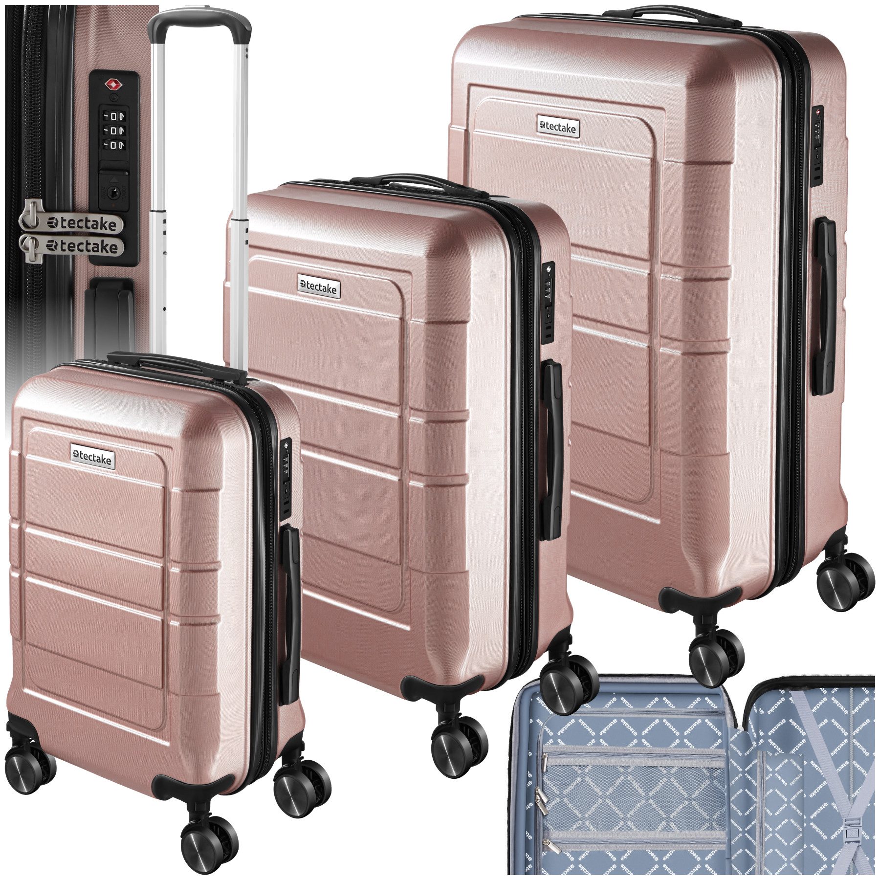 tectake Trolley Reisekofferset, 4 Rollen, 3-teilig günstig online kaufen