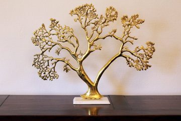 Arnusa Skulptur Lebensbaum 50 x 63 cm Dekofigur Metall Gold, Große Deko Skulptur aus Aluminium und Marmor