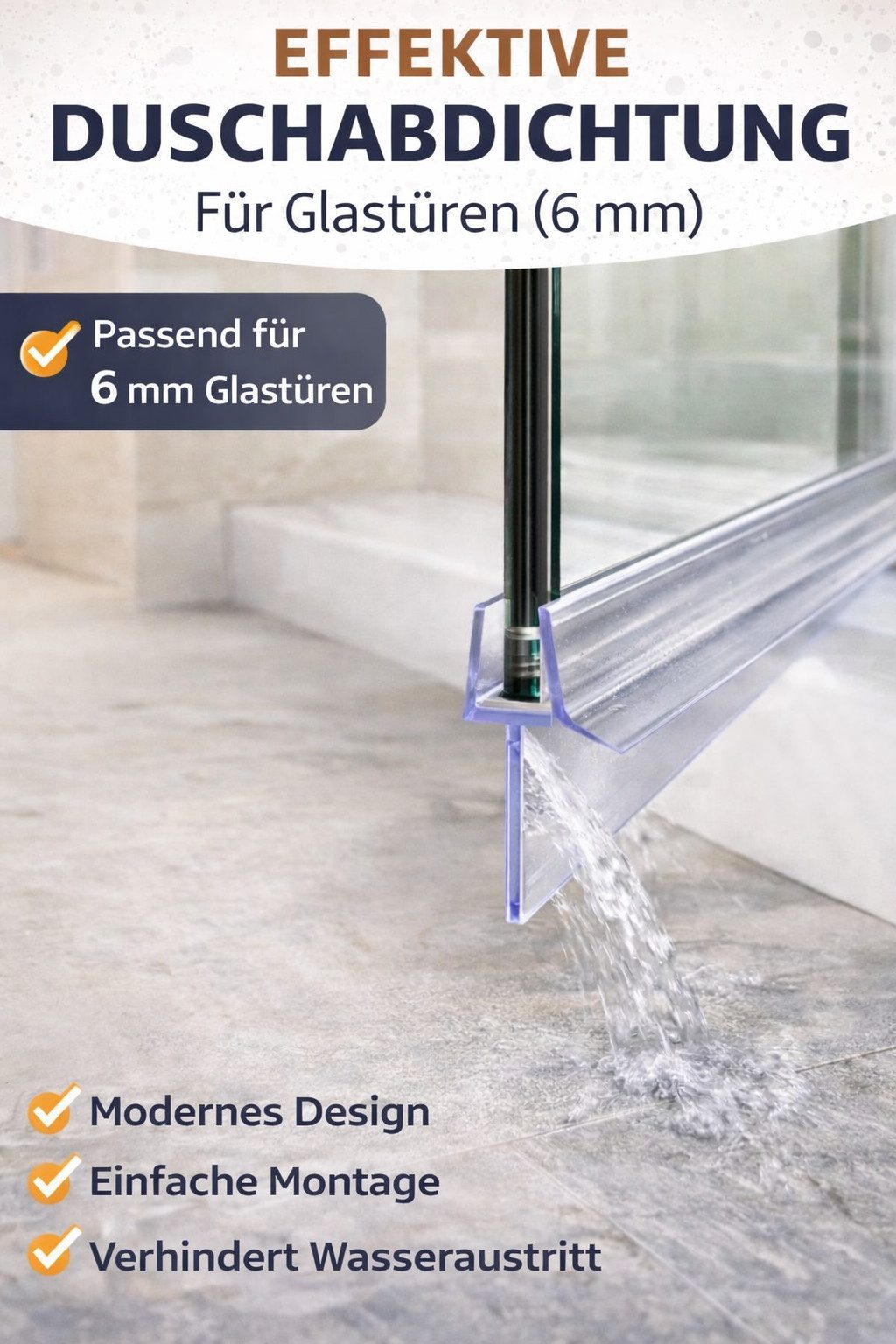 Euroshowers GmbH Duschdichtung Duschdichtung 2er Set 6 mm Glastür – Wasserabweiser mit Dichtlippe, L: 100 cm