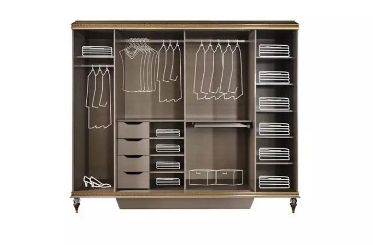 JVmoebel Kleiderschrank Viertüriger Kleiderschrank in Gold mit Spiegel und Holzoberfläche (1-St., Kleiderschrank) Made in Europa