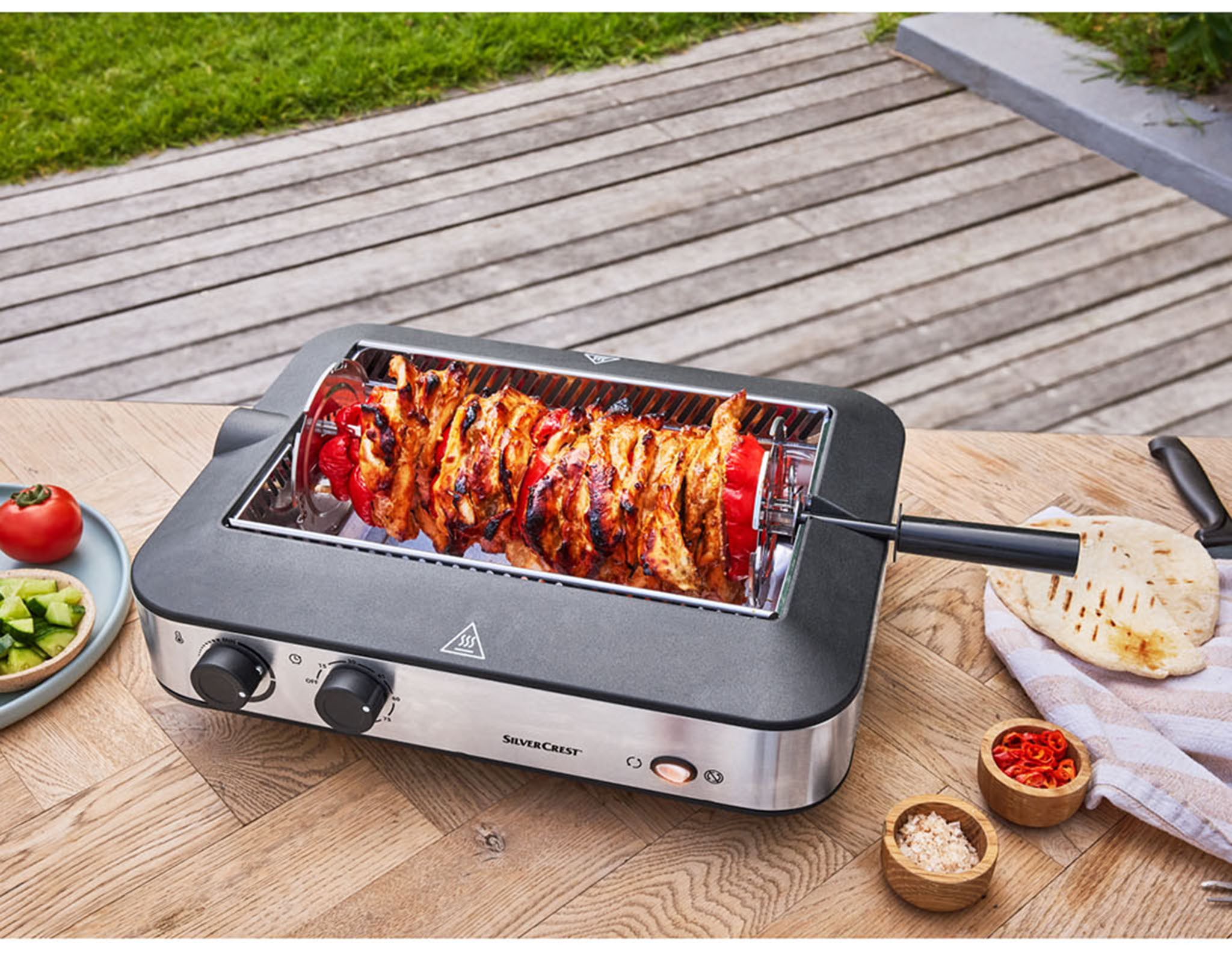 SilverCrest Tischgrill Multifunktionsgrill Tischgrill Grill mit Kebabfunktion 1600 Watt, 1600 W