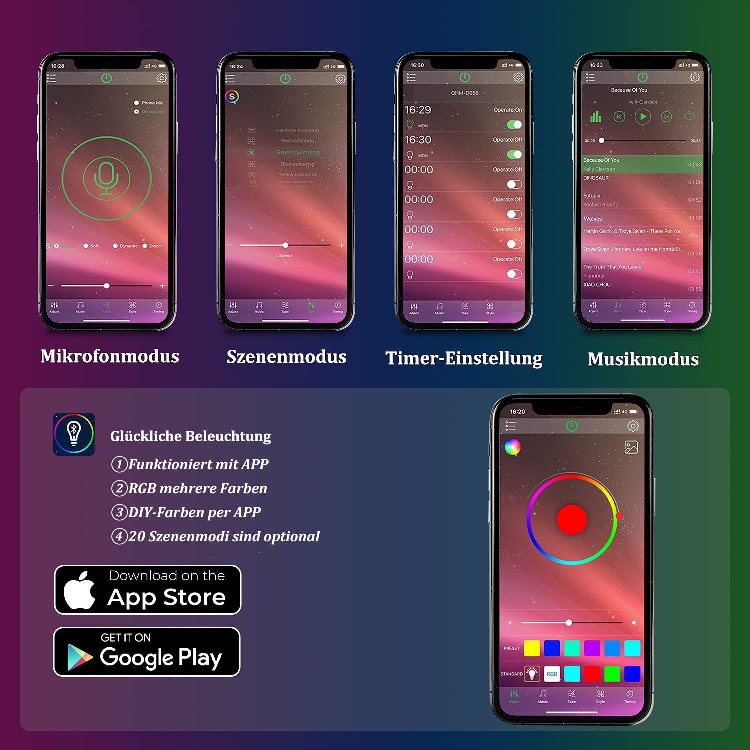 mit 16 Lichtleiste zggzerg LED APP-Steuerung Auto-Innenbeleuchtung Millionen APP-Streifenlichter RGB-Farben,