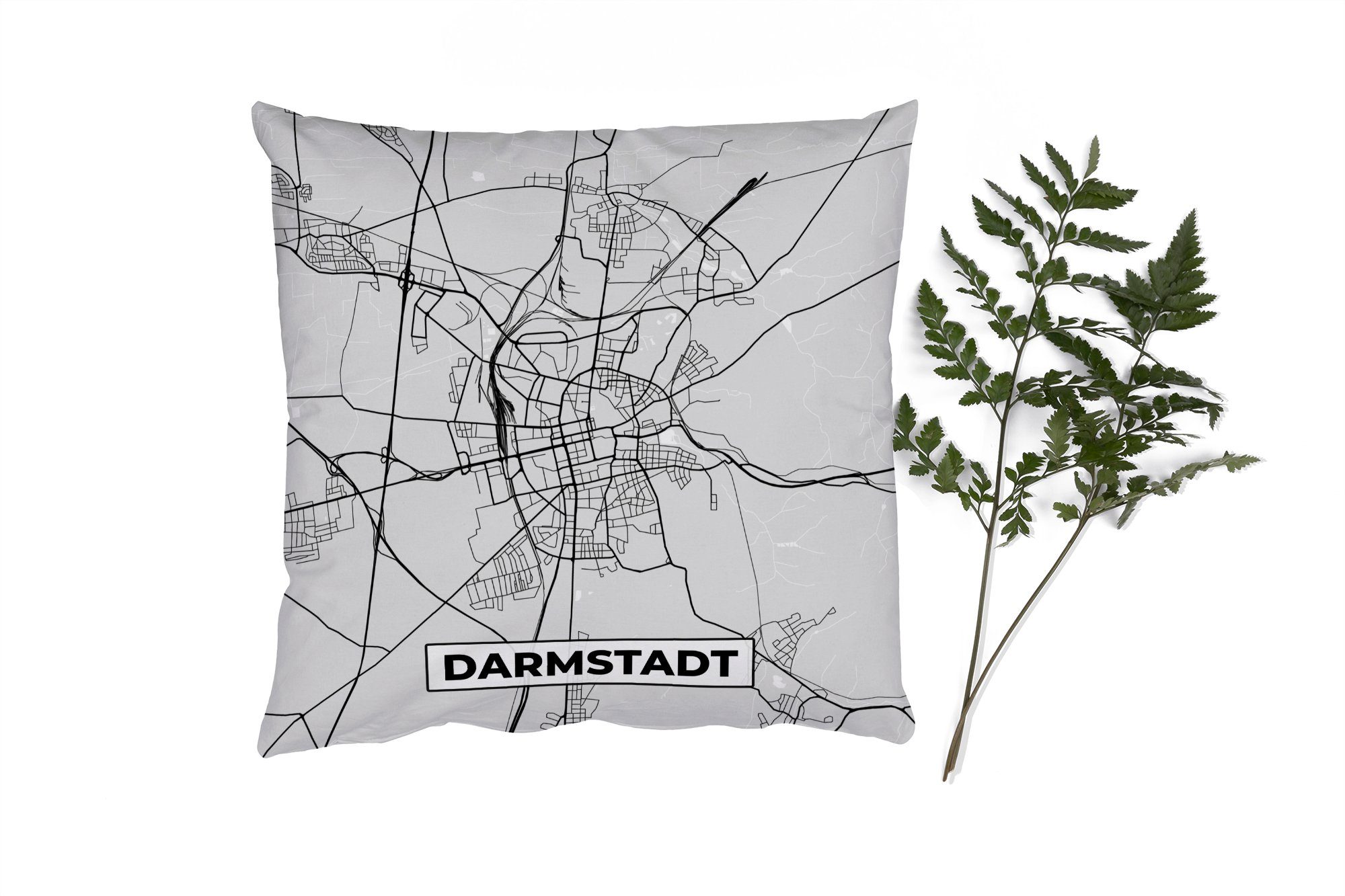 MuchoWow Dekokissen Karte - Deutschland - Darmstadt - Karte - Stadtplan, Zierkissen mit Füllung für Wohzimmer, Schlafzimmer, Deko, Sofakissen