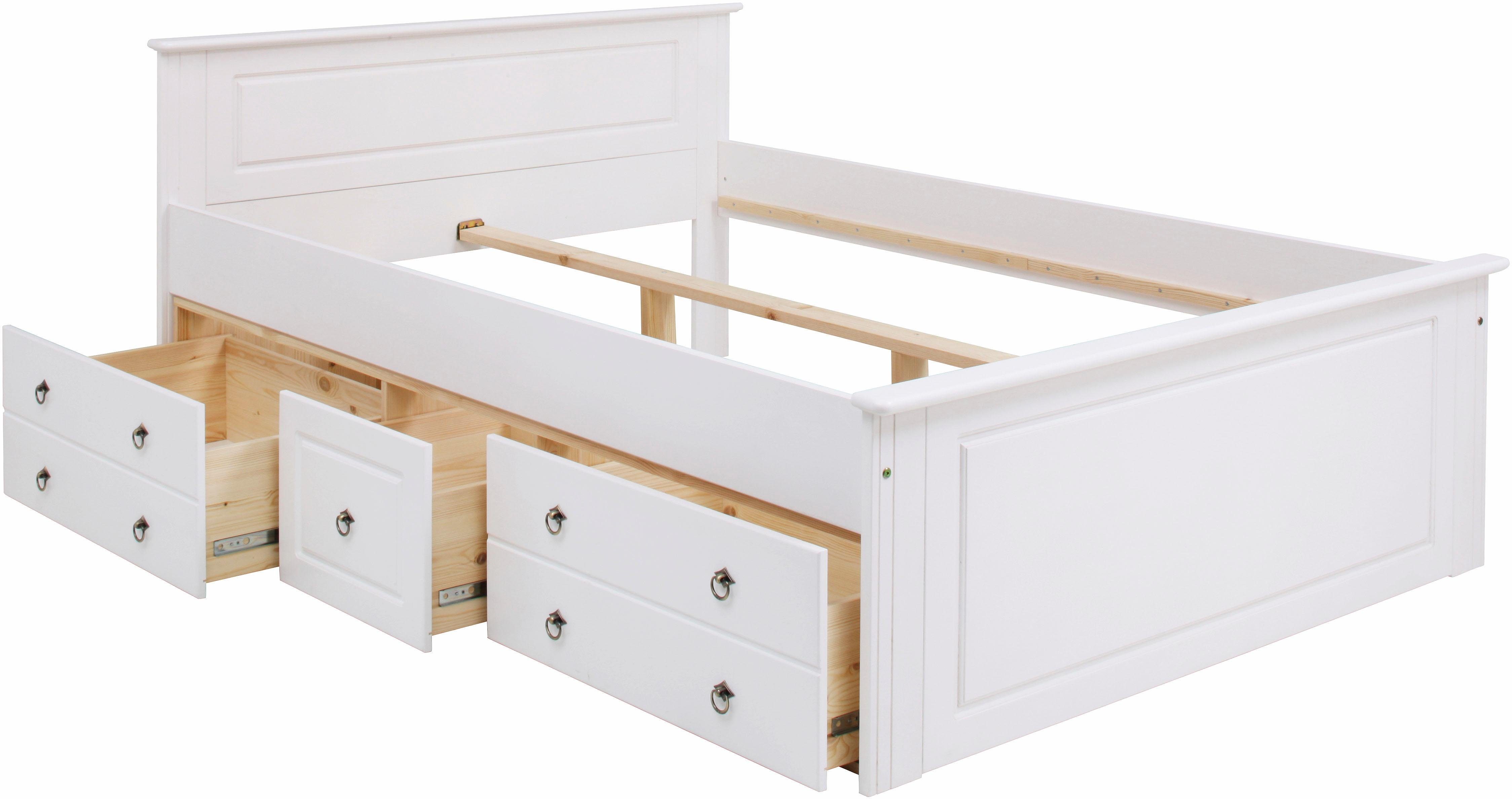 OTTO home Massivholzbett Hugo, FSC® zertifiziert, Landhausstil, zeitlos und edel (auch als Super Sparset inklusive Schubkästen), Stauraumbett, extra belastbar, Made in EU, viele Breiten