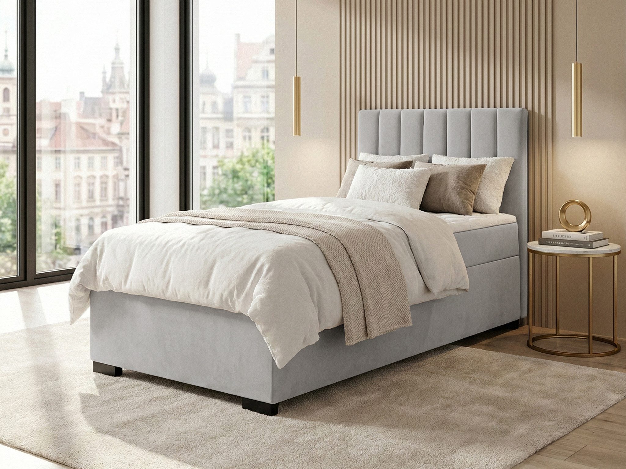 Beautysofa Boxspringbett ERIC mit Bettkasten (Einzelbett mit integrierter Matratze & Topper GRATIS, Kinderbett erhältlich in zwei Breiten), Jugendbett verfügbar in 6 modischen Farben