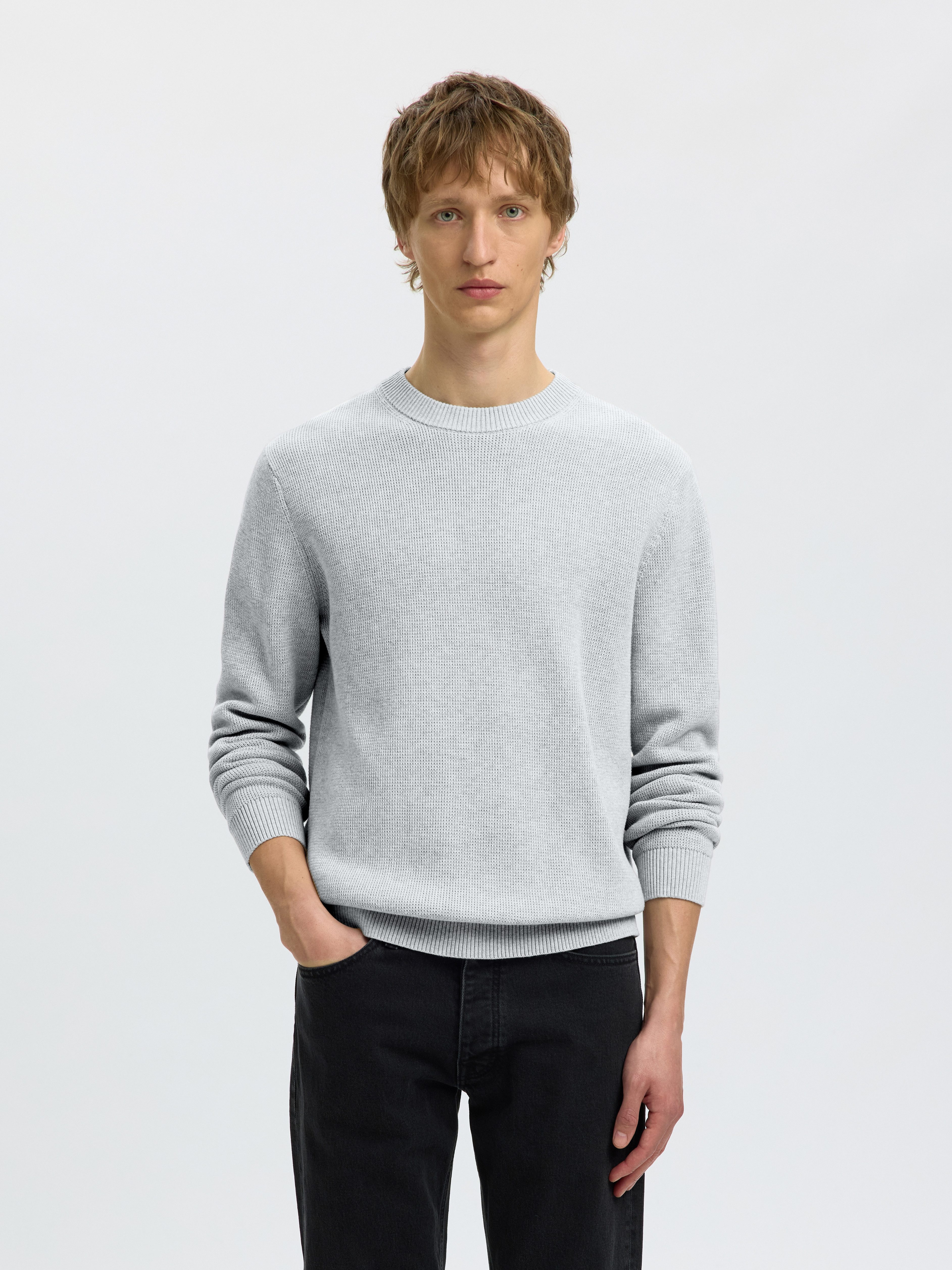 Selected Rundhalspullover SLHDANE LS KNIT STRUCTURE CREW NECK NOOS Baumwolle, regular fit