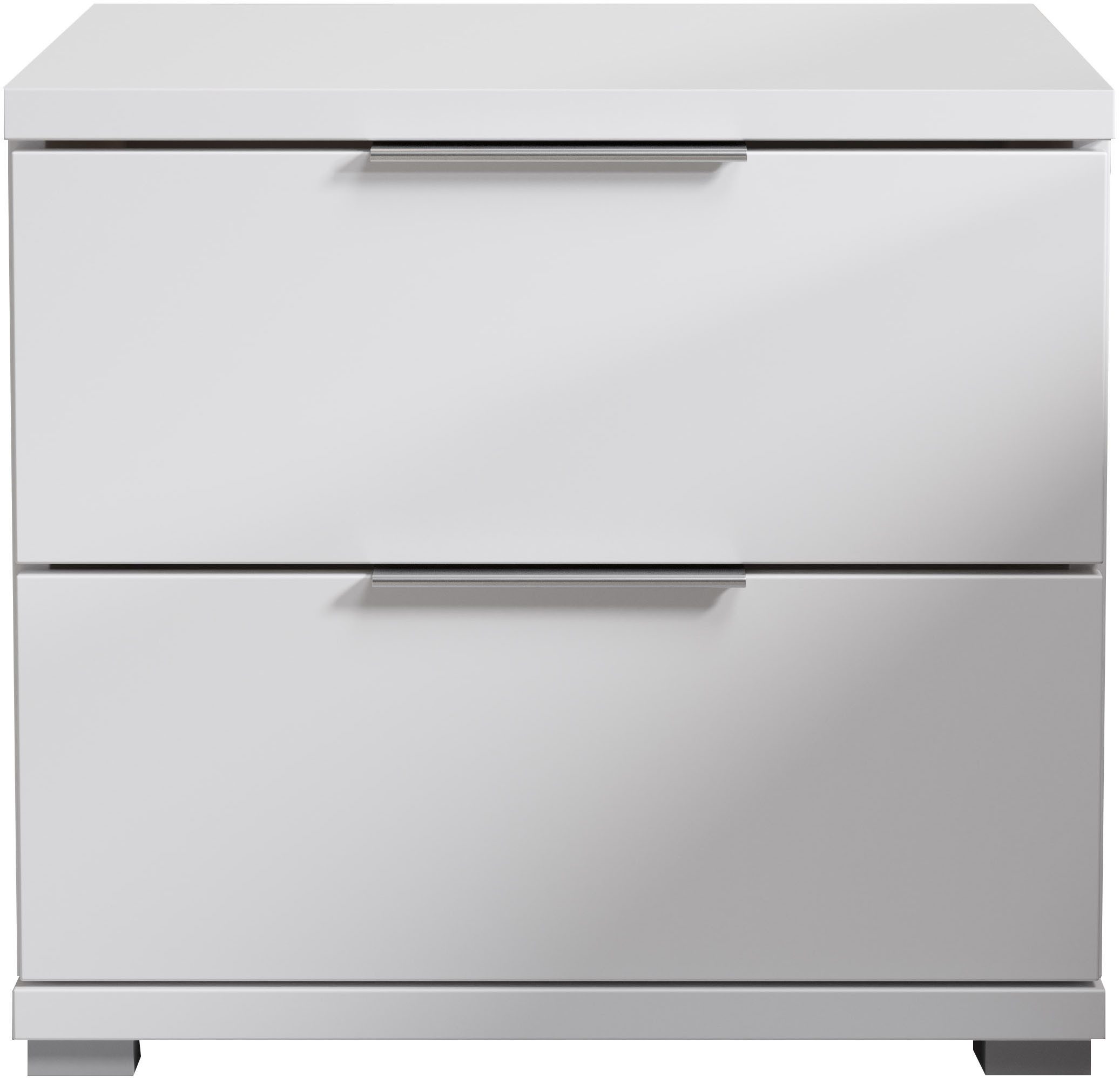 Schlafkontor Nachtkommode Smilla Nachttisch, Nachtkonsole mit Schubkästen, Korpus melaminbeschichtet, silberfarbige oder schwarze Griffe