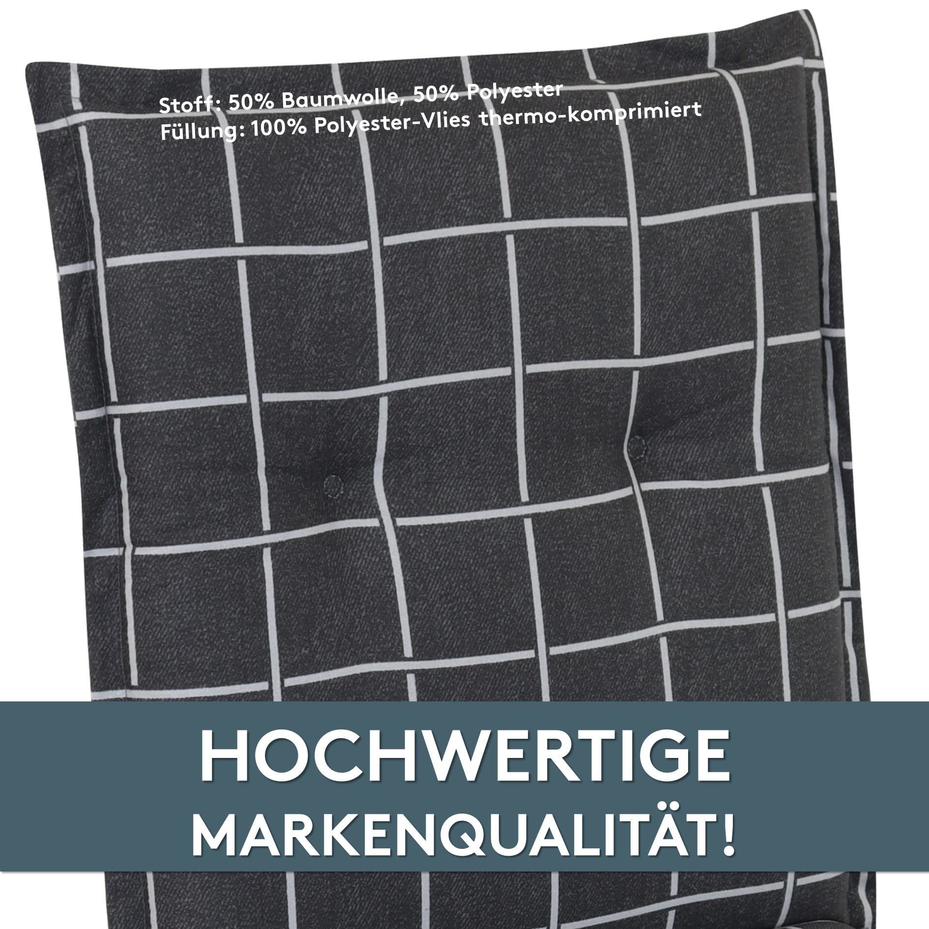 LILENO HOME Polsterauflage Niedriglehner, bequeme Sitzauflage für Gartenstühle, Stuhlkissen, (1 St., 1er Set), Gartenstuhl Auflage in Yacht-Karo Anthrazit, Sitzpolster waschbar