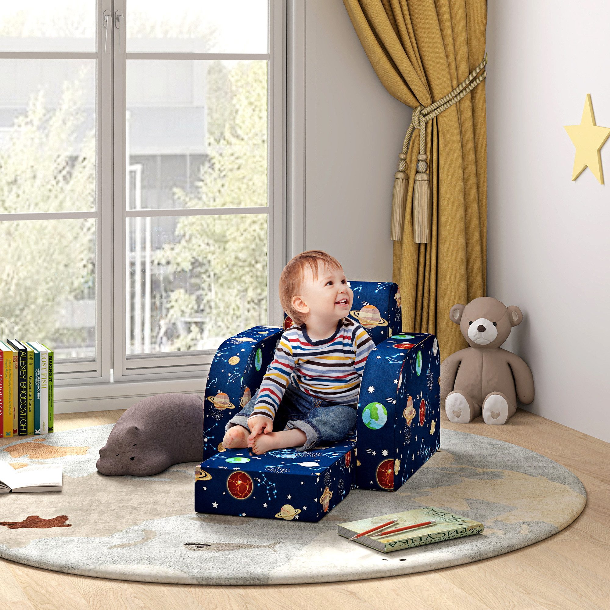 AIYAPLAY Kindersessel mit Liegefunktion, Planetenmuster (Kinderstuhl, günstig online kaufen