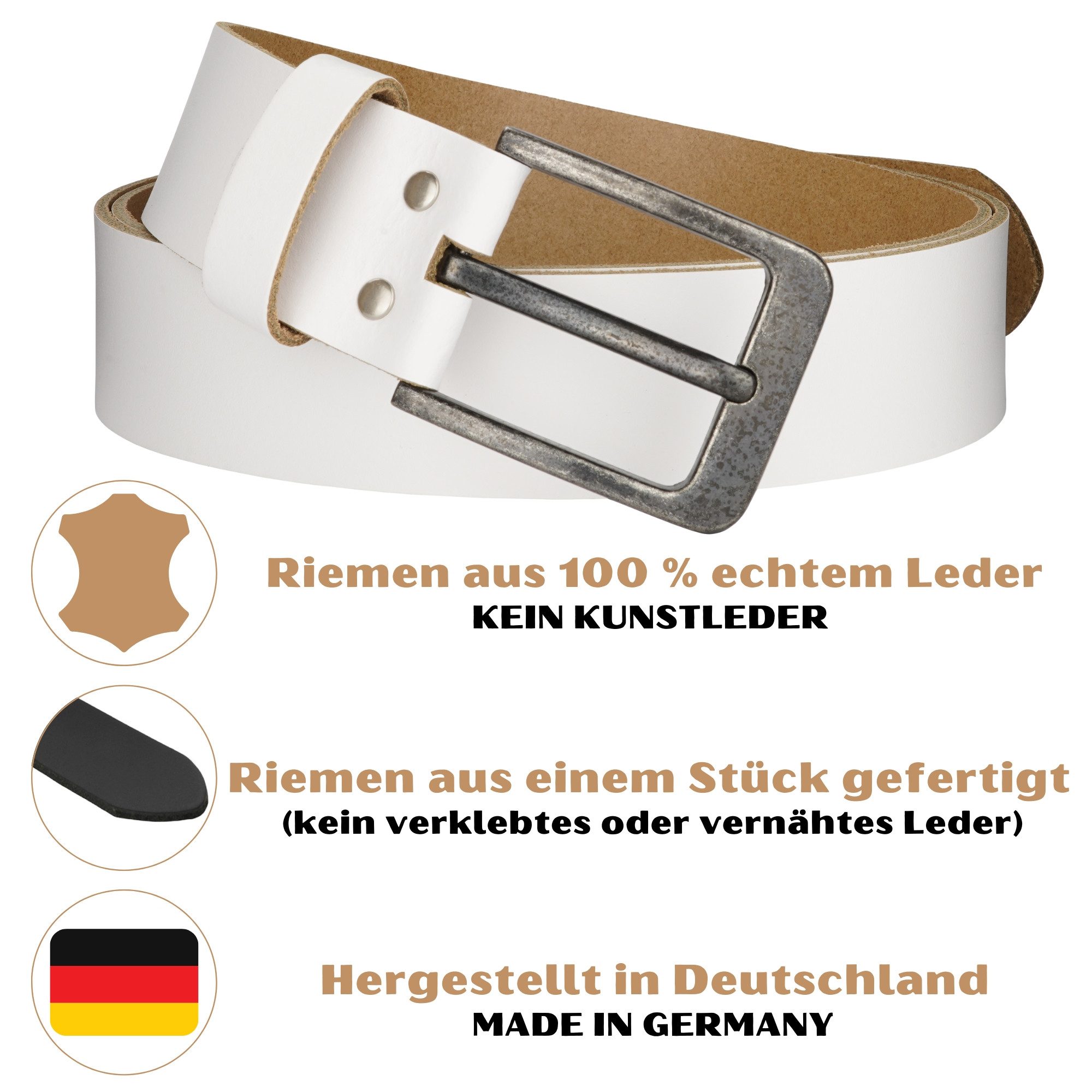 Manza Ledergürtel Gürtel Ledergürtel 4cm breit Echt Leder Jeansgürtel Unisex Kürzbar