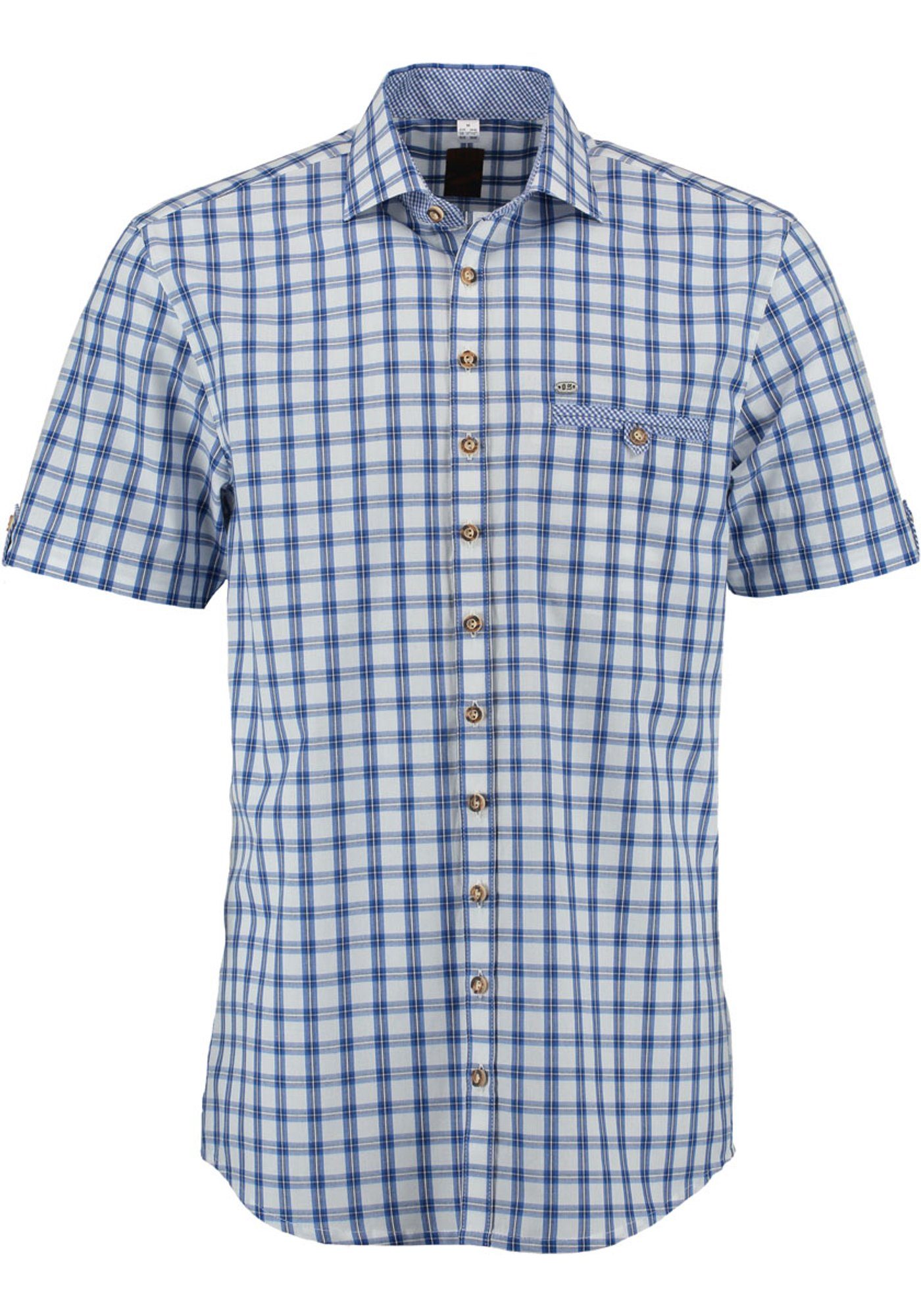 OS-Trachten Trachtenhemd Itunon Herren Kurzarmhemd mit aufgesetzter Brusttasche kornblau