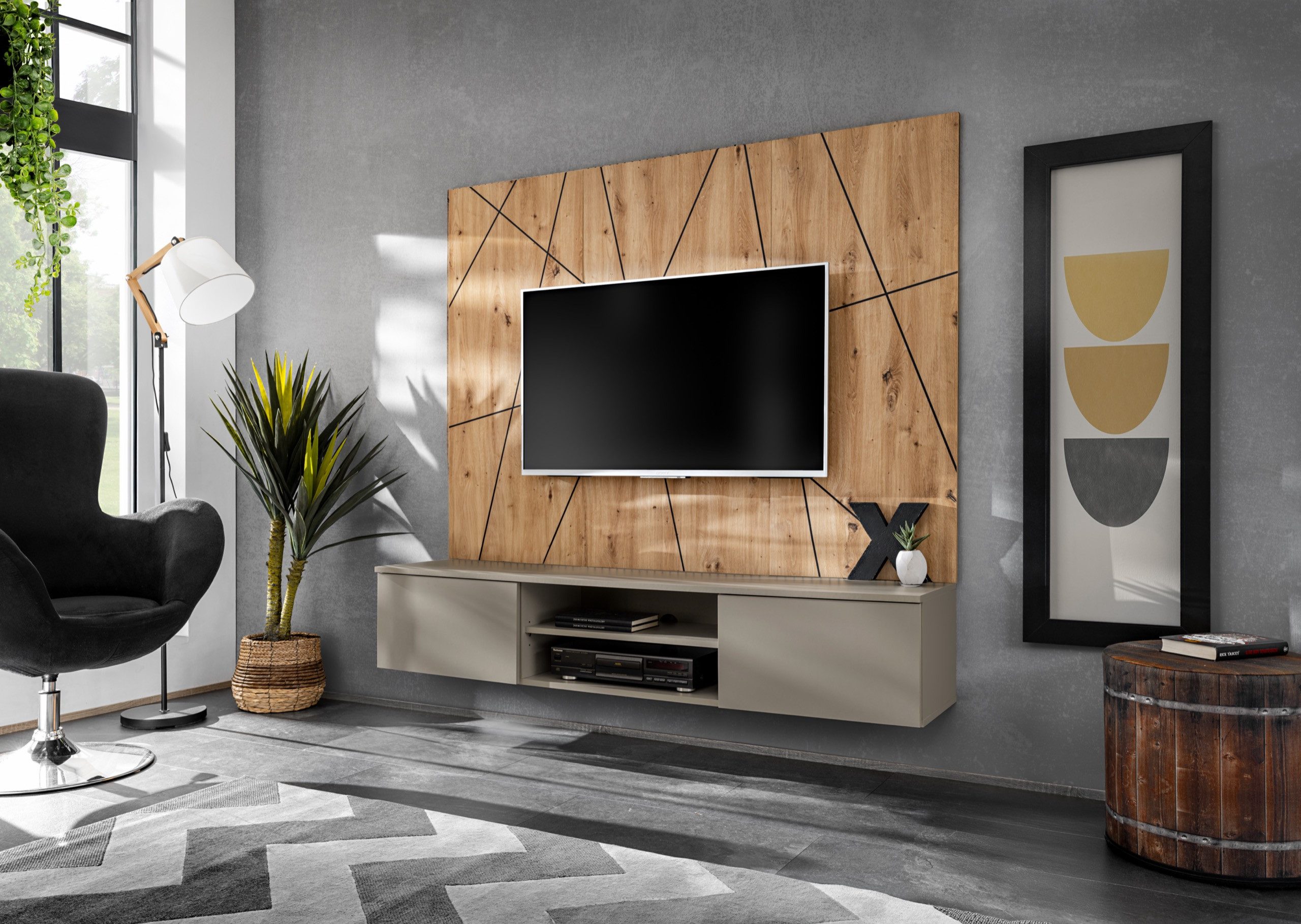 ASM-Moebel Wohnwand Wohnwand Anbauwand Schrankwand XARI II mit Push - Click, Mit Push-Click System