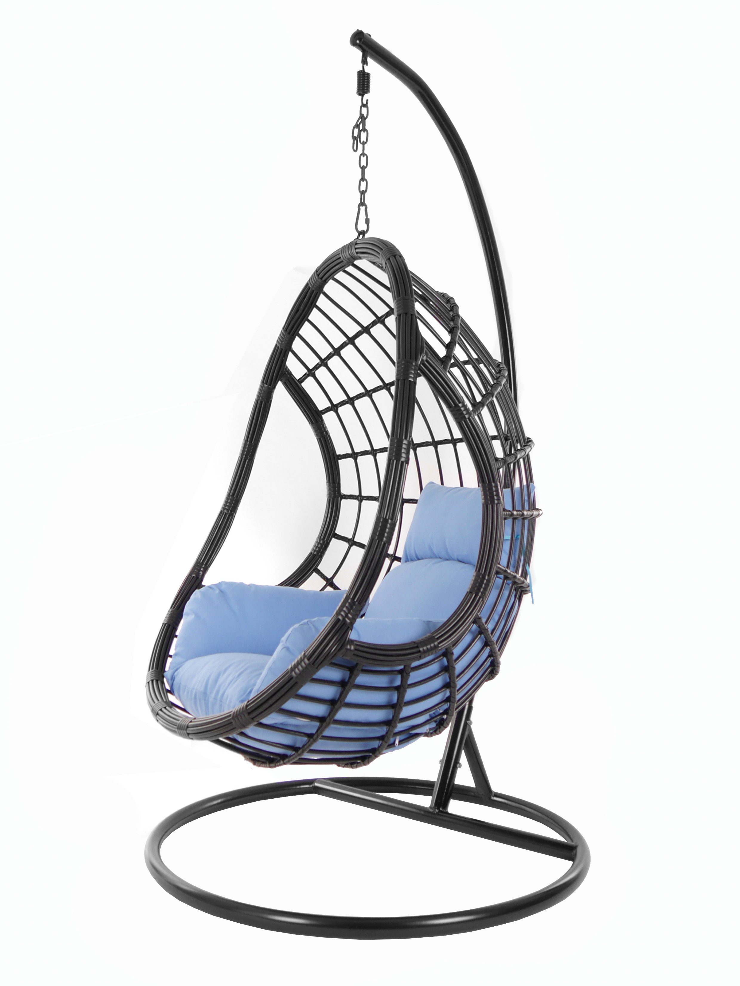 KIDEO Hängesessel PALMANOVA black, Schwebesessel, Swing Chair, Hängesessel mit Gestell und Kissen, Nest-Kissen königsblau (3070 royal blue)