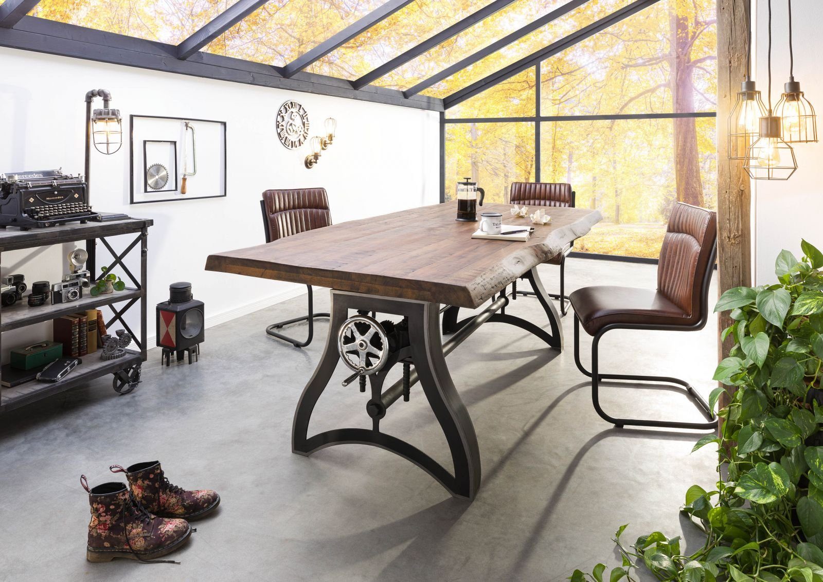 Massivmoebel24 Esstisch Esstisch Mango 220x100 höhenverstellbar natur geölt Manchester #203