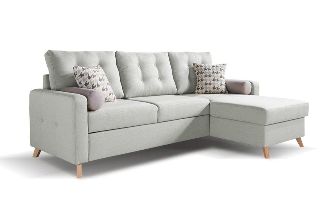 Sofa Ecksofa Polstermöbel Stoff Design Bettfunktion Couch Ecksofa Couch L-Form JVmoebel Weiß