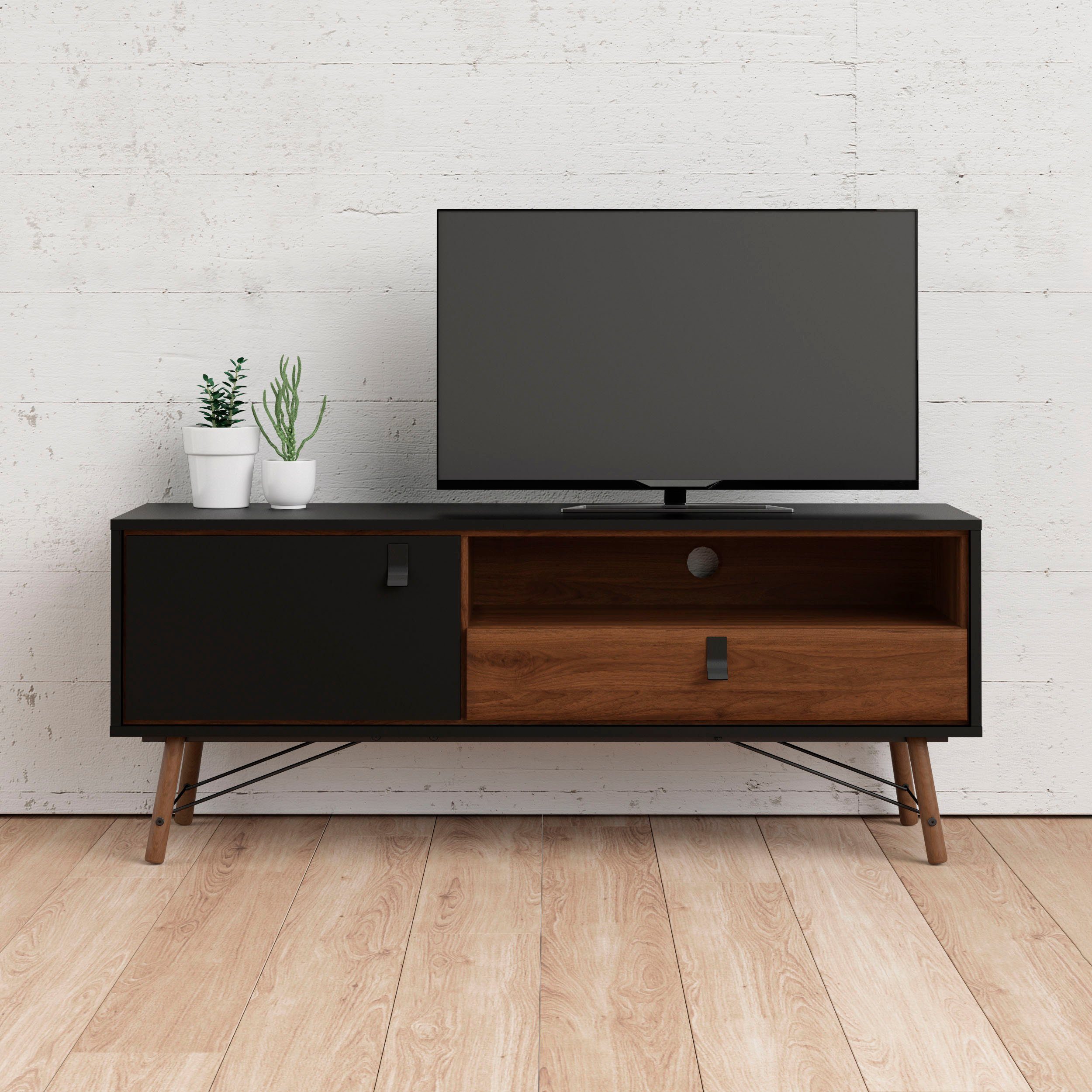andas TV-Board TV-Möbel, Fernsehtisch, TV-Unit, Media-Möbel, Sideboard, TV-Kommode, Breite/Höhe 150/60 cm, 1 Tür, 1 offenes Fach, 1 Schublade